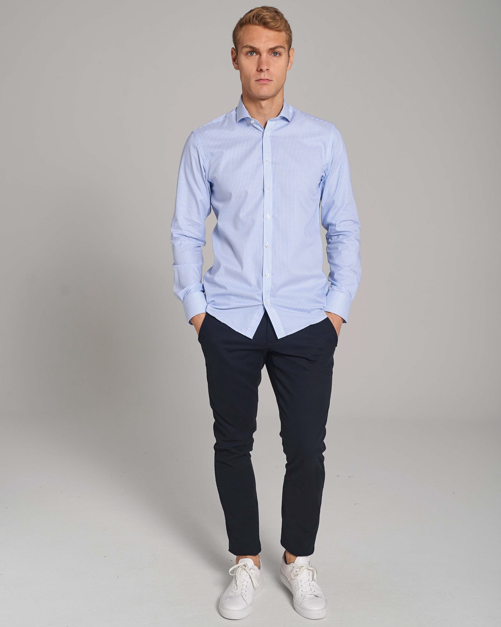 BS Batistuta Slim Fit Skjorta - Ljusblå/Vit