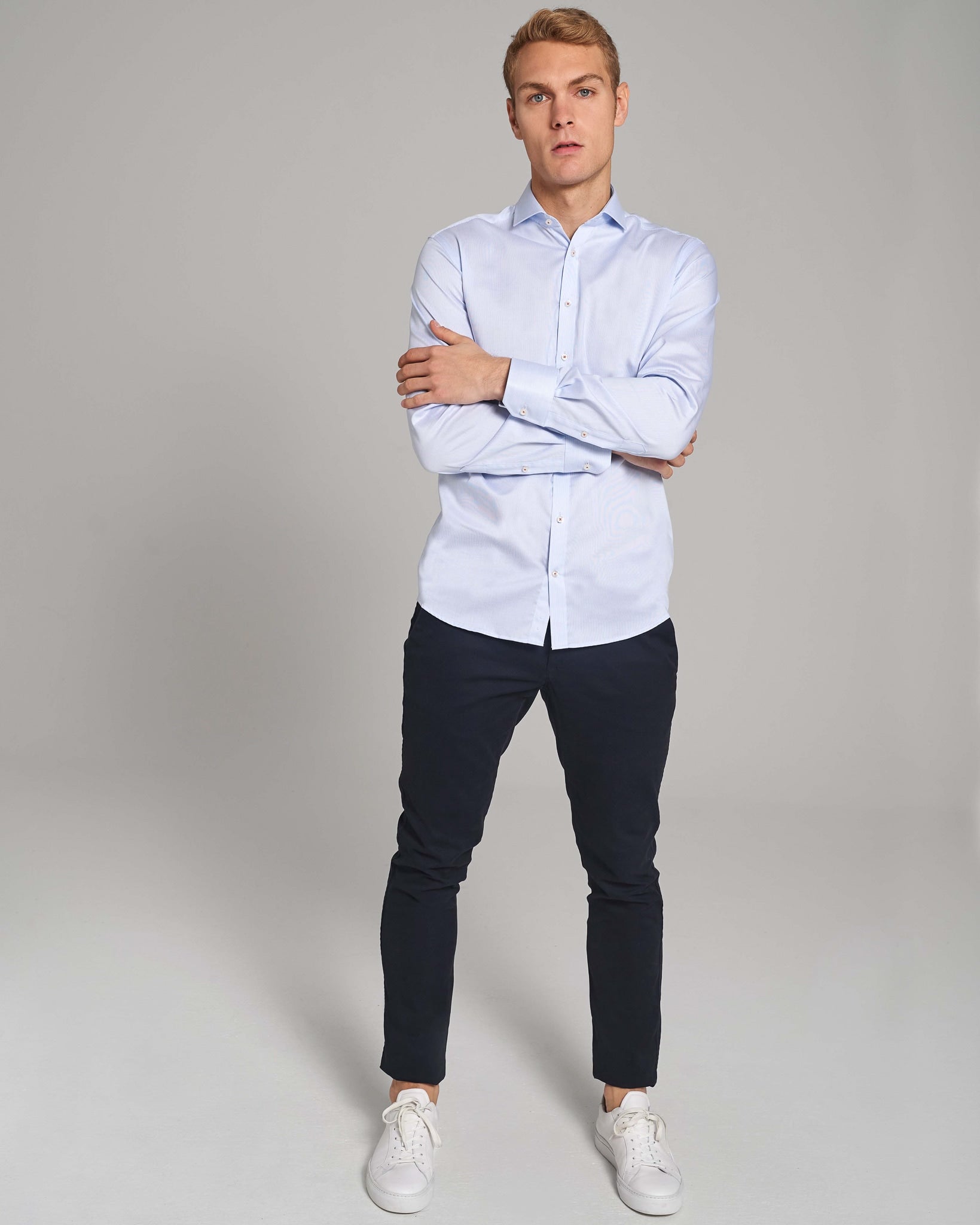 BS Scholes Slim Fit Skjorta - Ljusblå