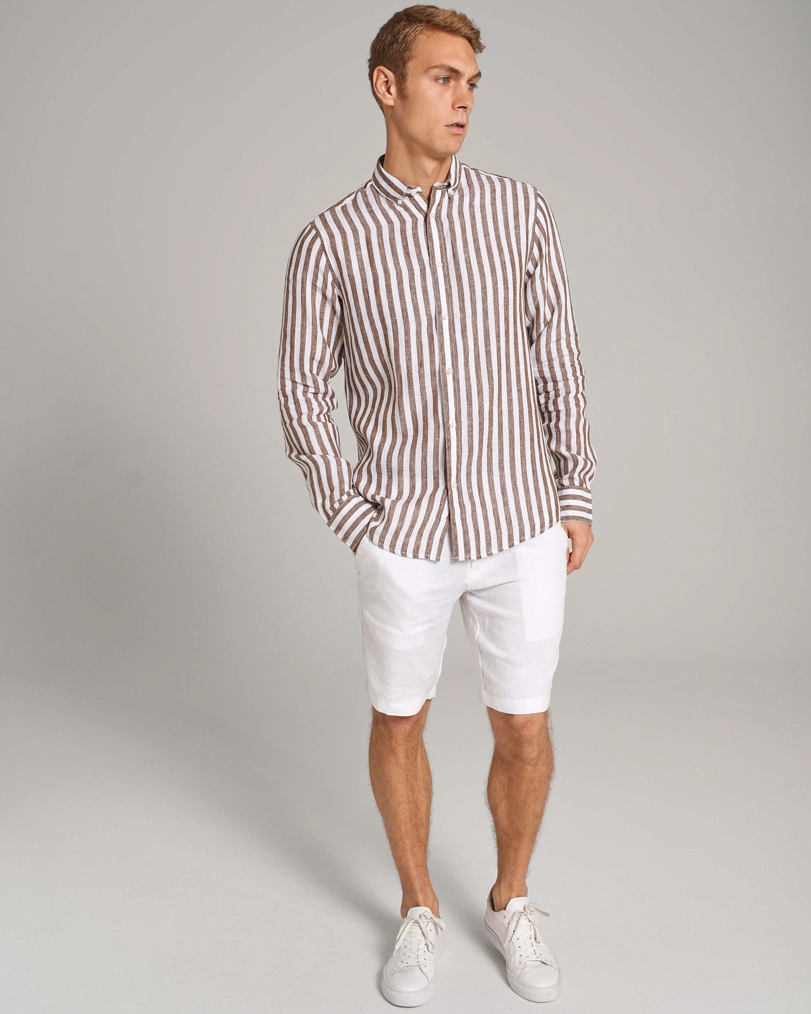 BS Ocon Casual Slim Fit Skjorta - Ockra/Vit
