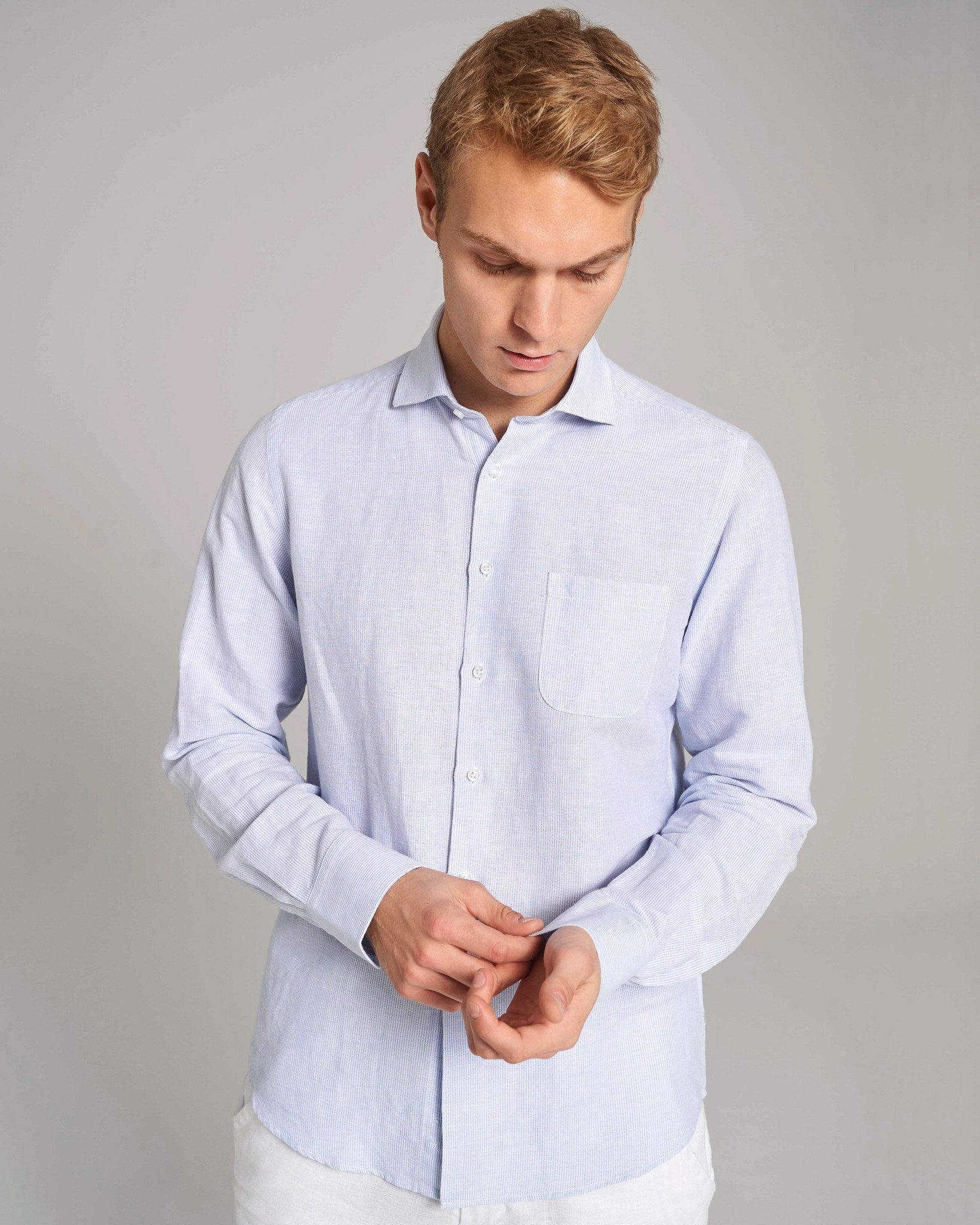 BS Alonso Casual Slim Fit Skjorta - Ljusblå/Vit