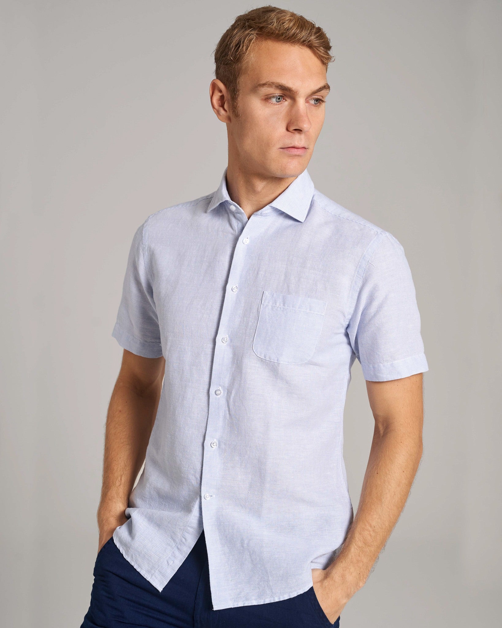BS Hamilton Casual Slim Fit Skjorta - Ljusblå/Vit