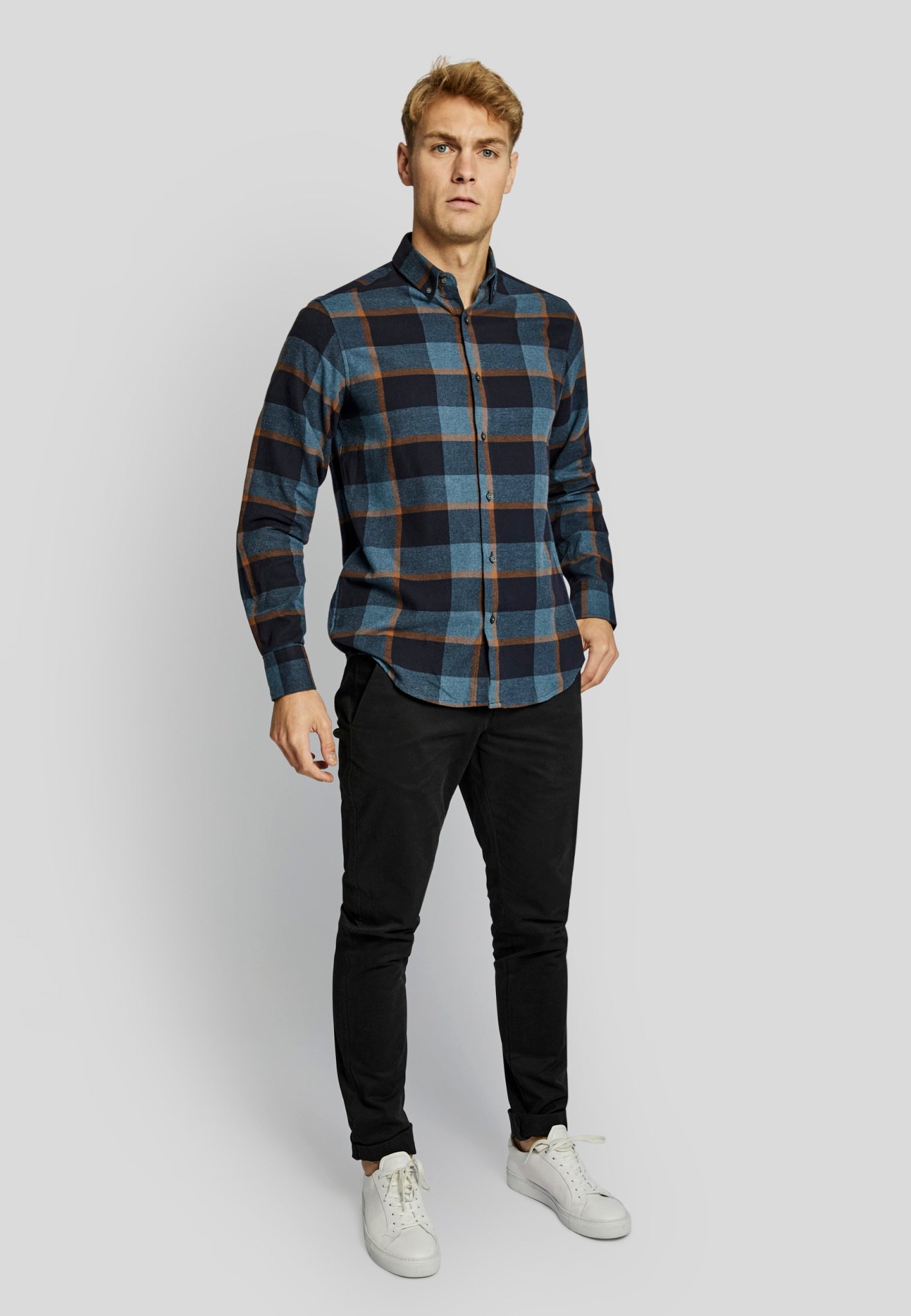 BS Lillestrøm casual slim fit skjorta - Mörkblå