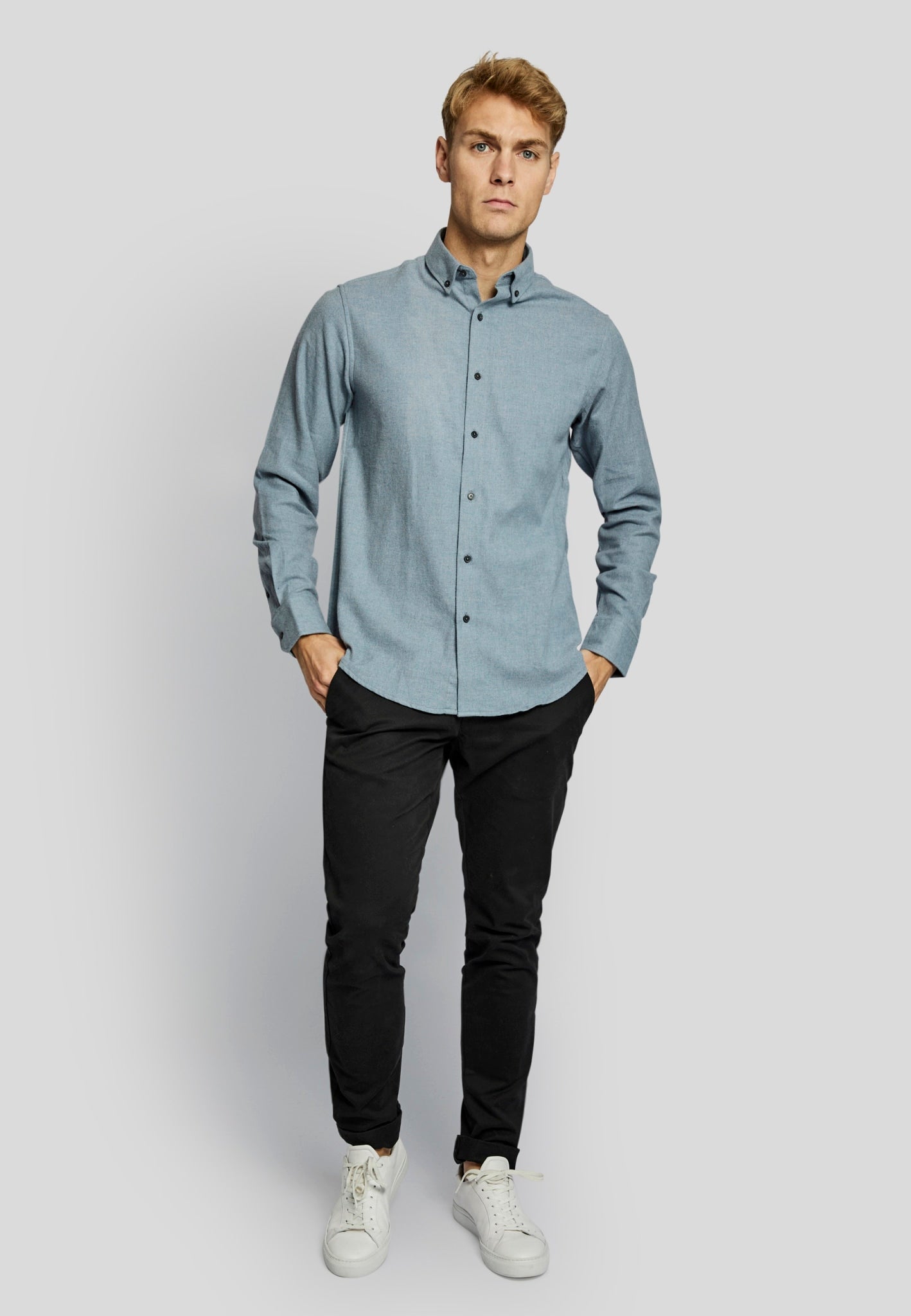 BS Tromsoe casual slim fit Skjorta - Ljusblå