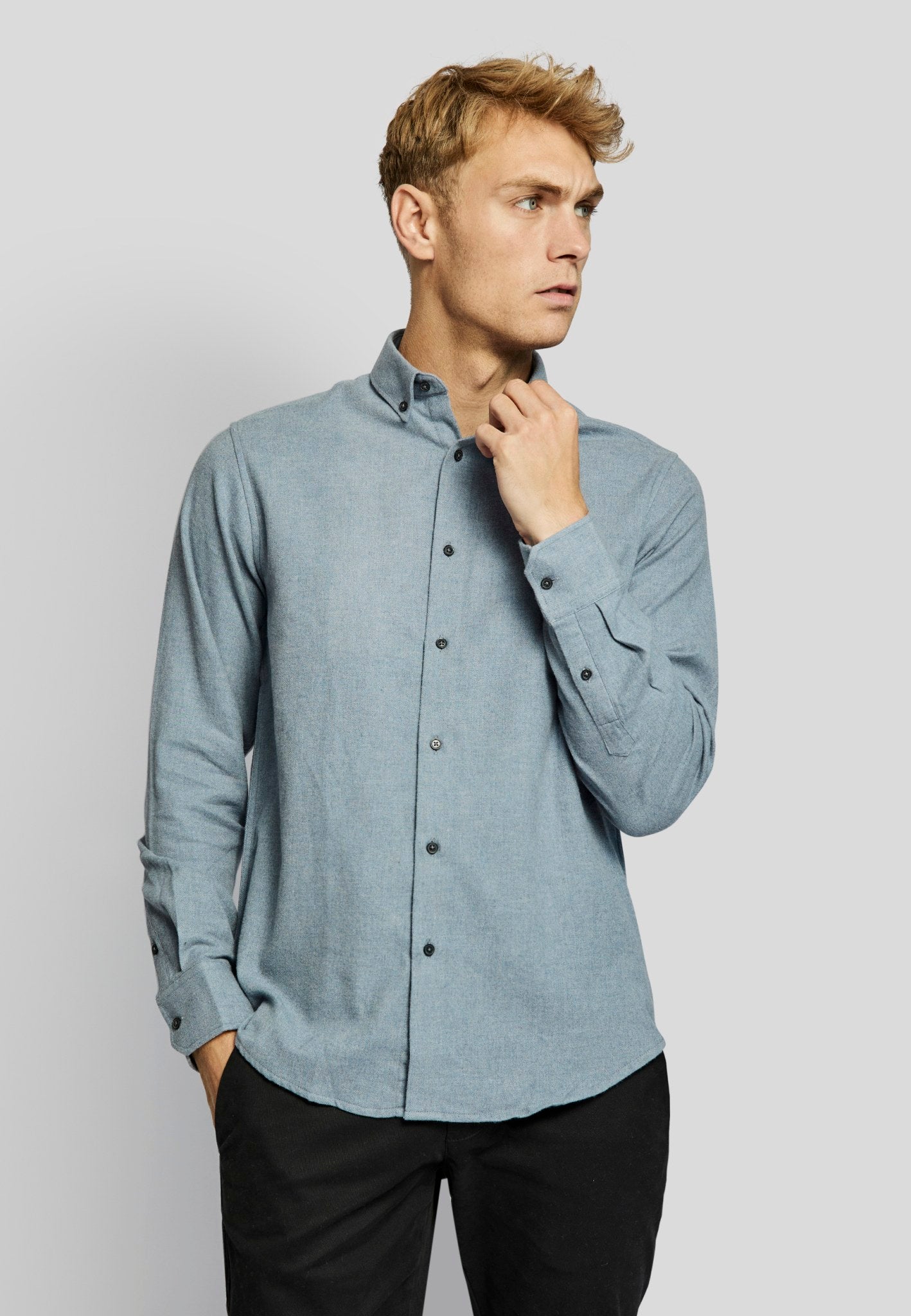 BS Tromsoe casual slim fit Skjorta - Ljusblå