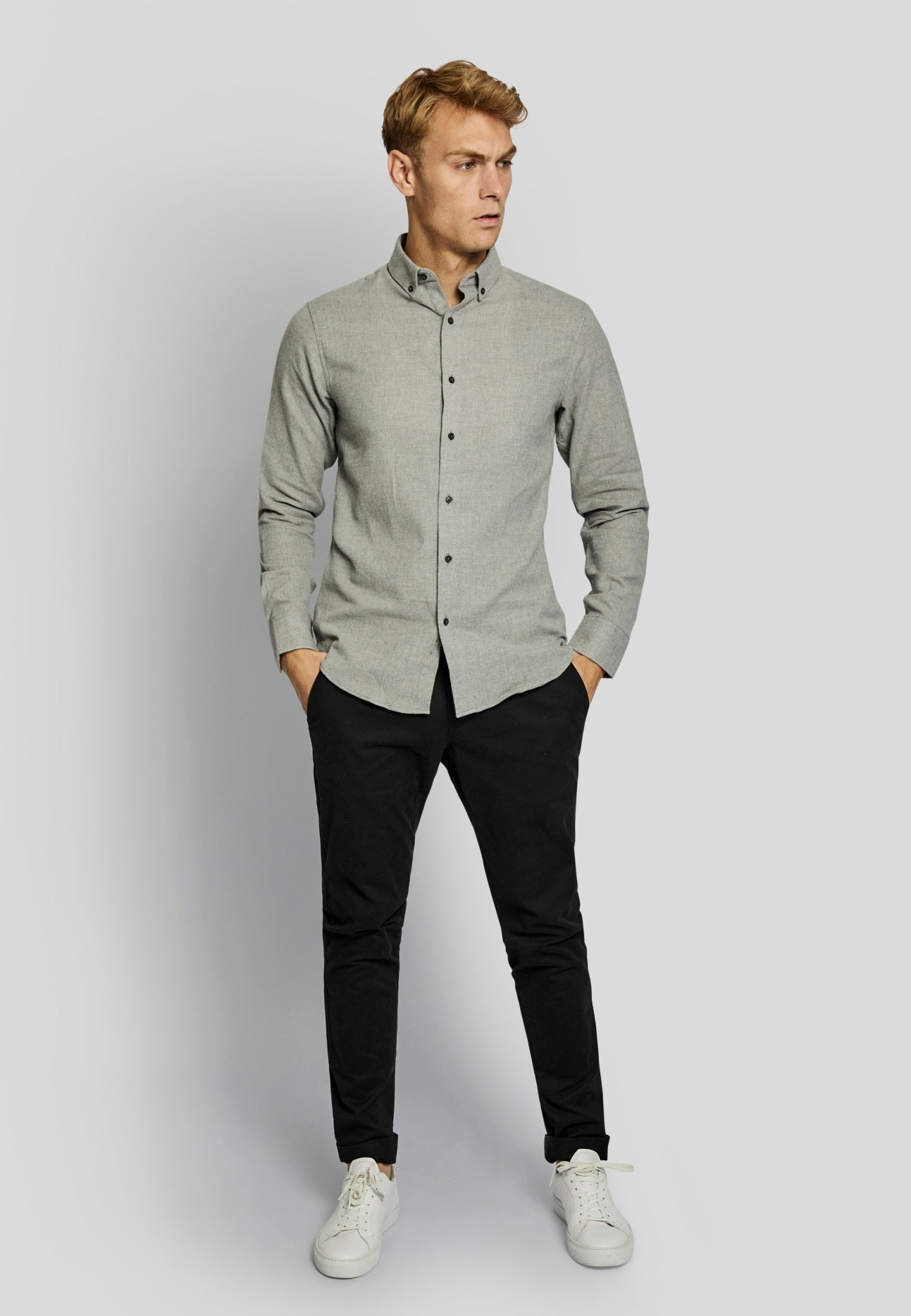 BS Tromsoe casual slim fit Skjorta - Ljusgrå