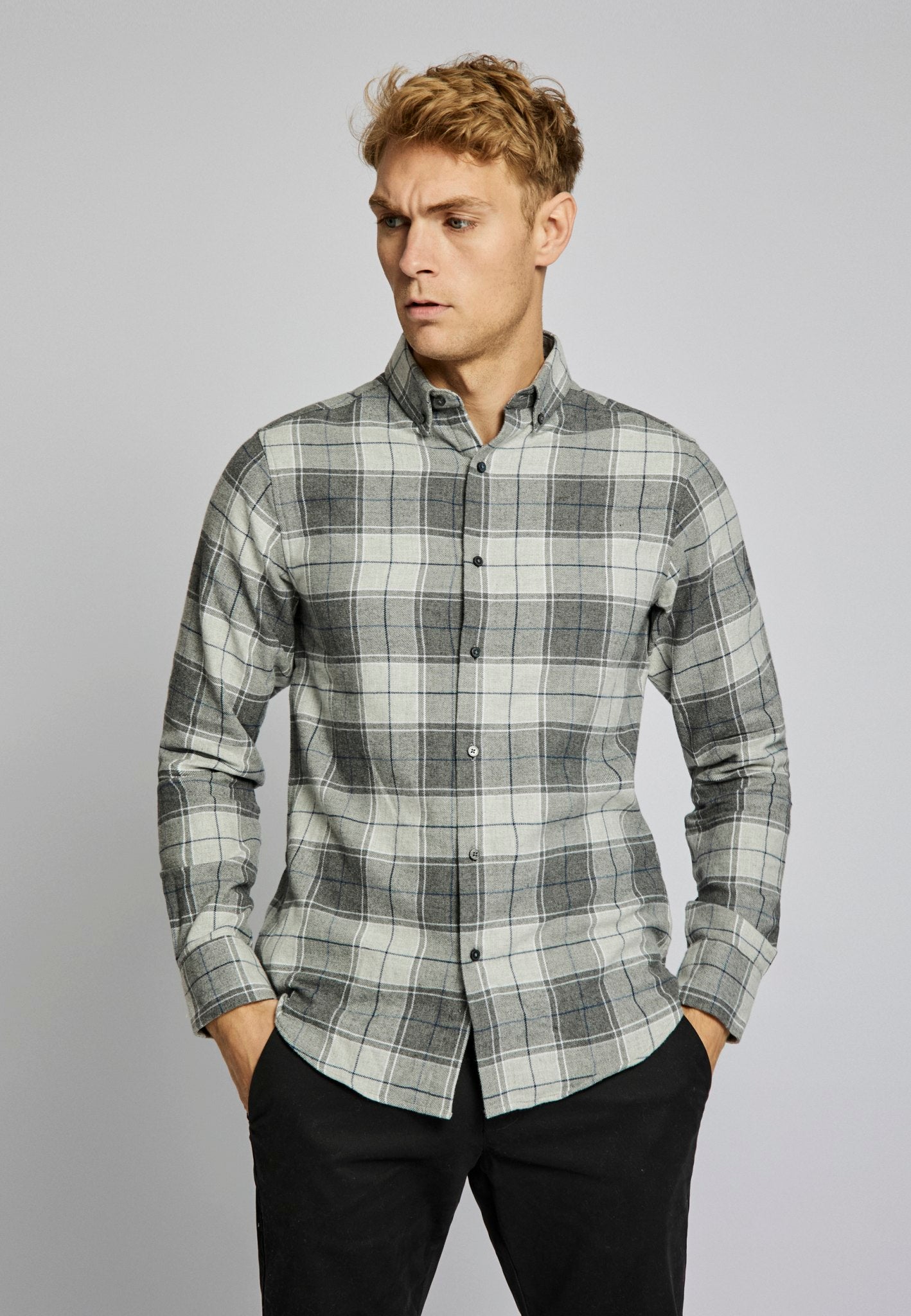 BS Fauske casual slim fit Skjorta - Light Grey