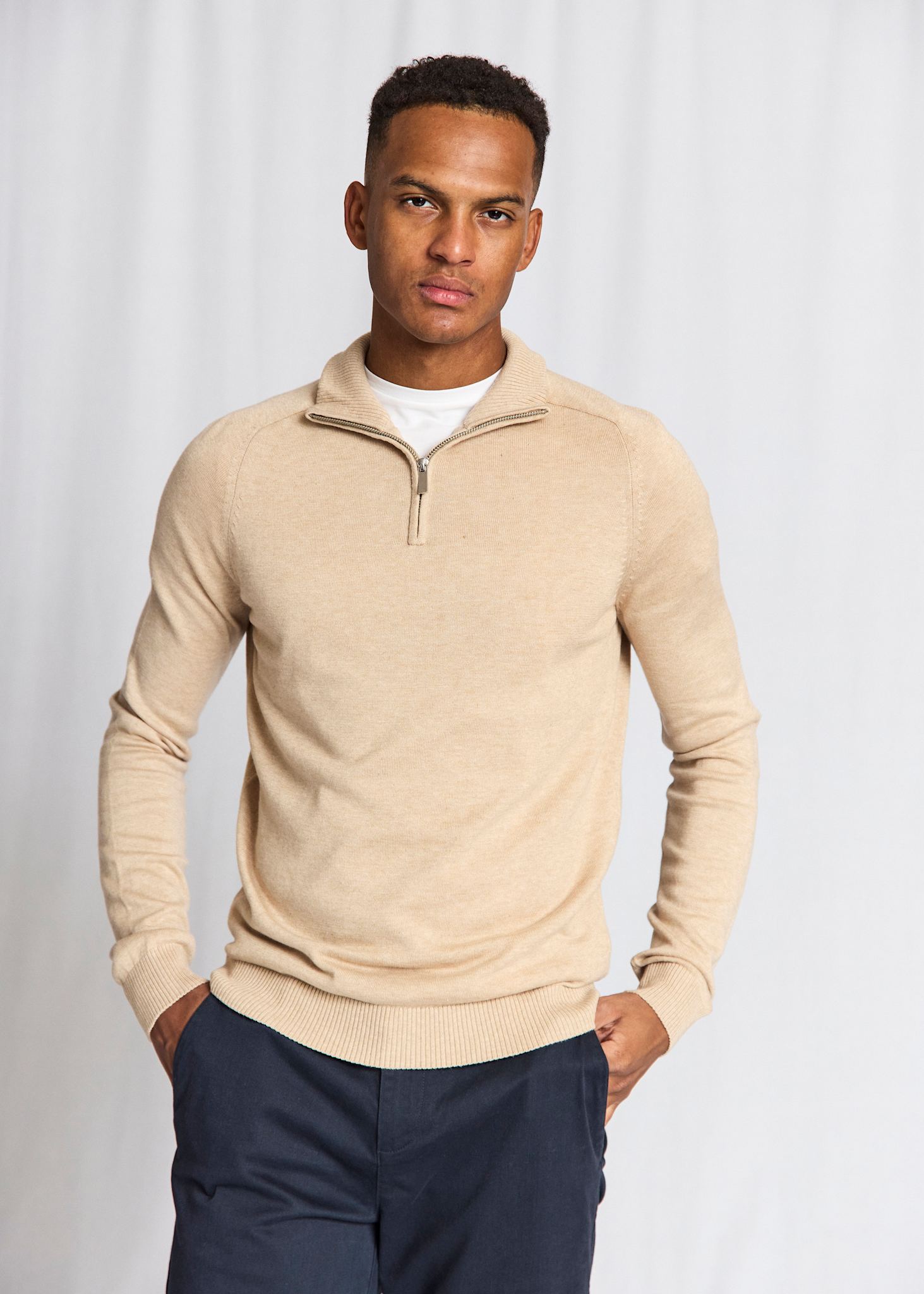 BS Ilario Regular Fit Stickat - Beige