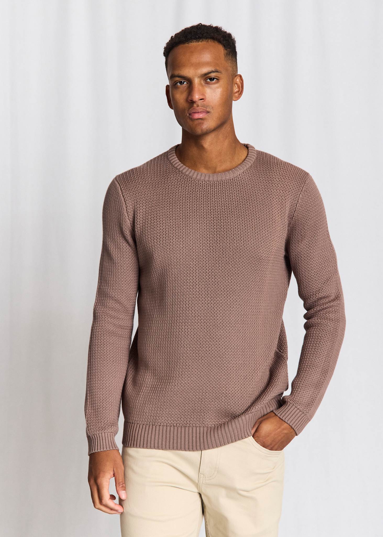 BS Raffaele Regular Fit Stickat - Greige