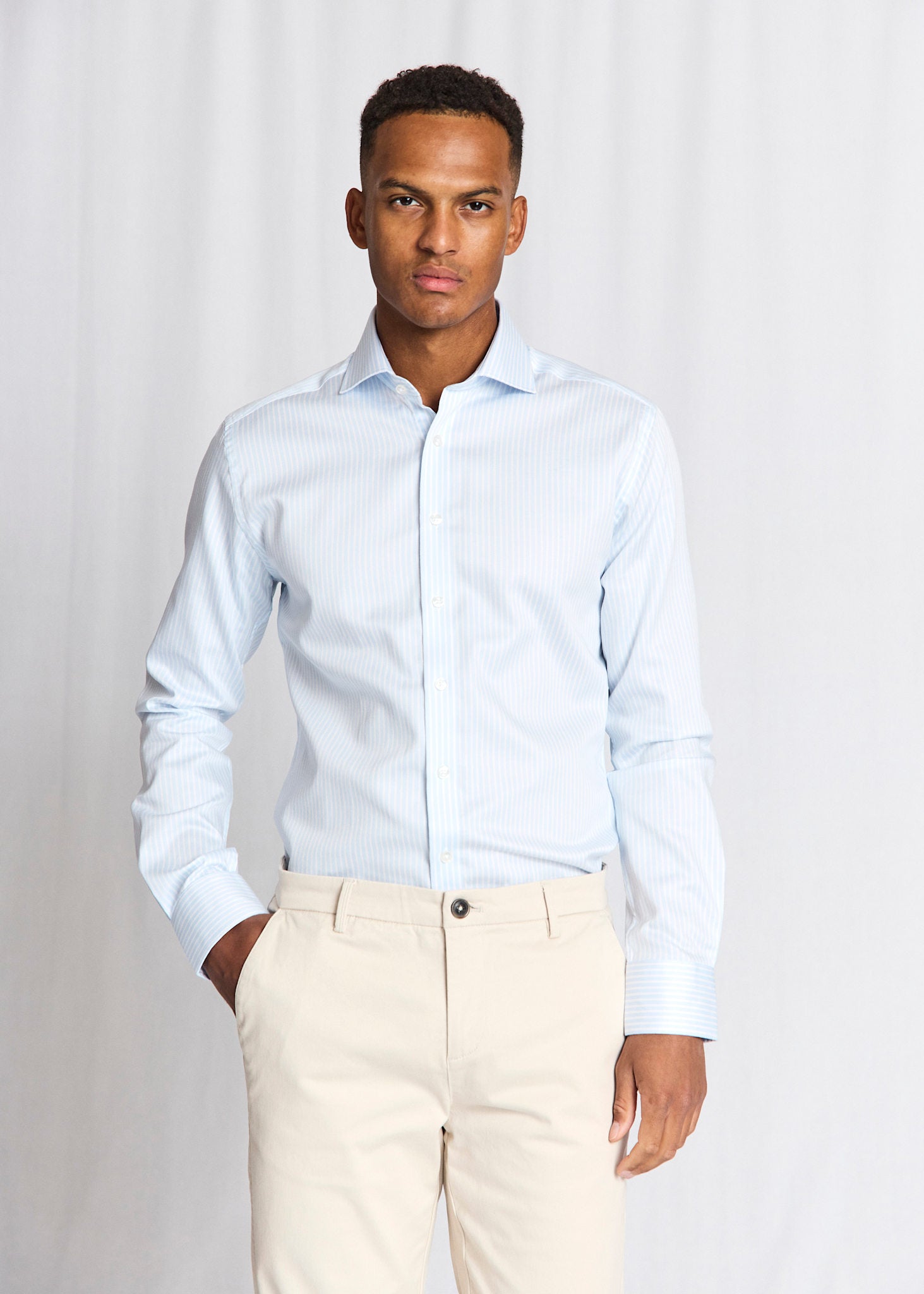 BS Borko Slim Fit Skjorta - Light Blue/White