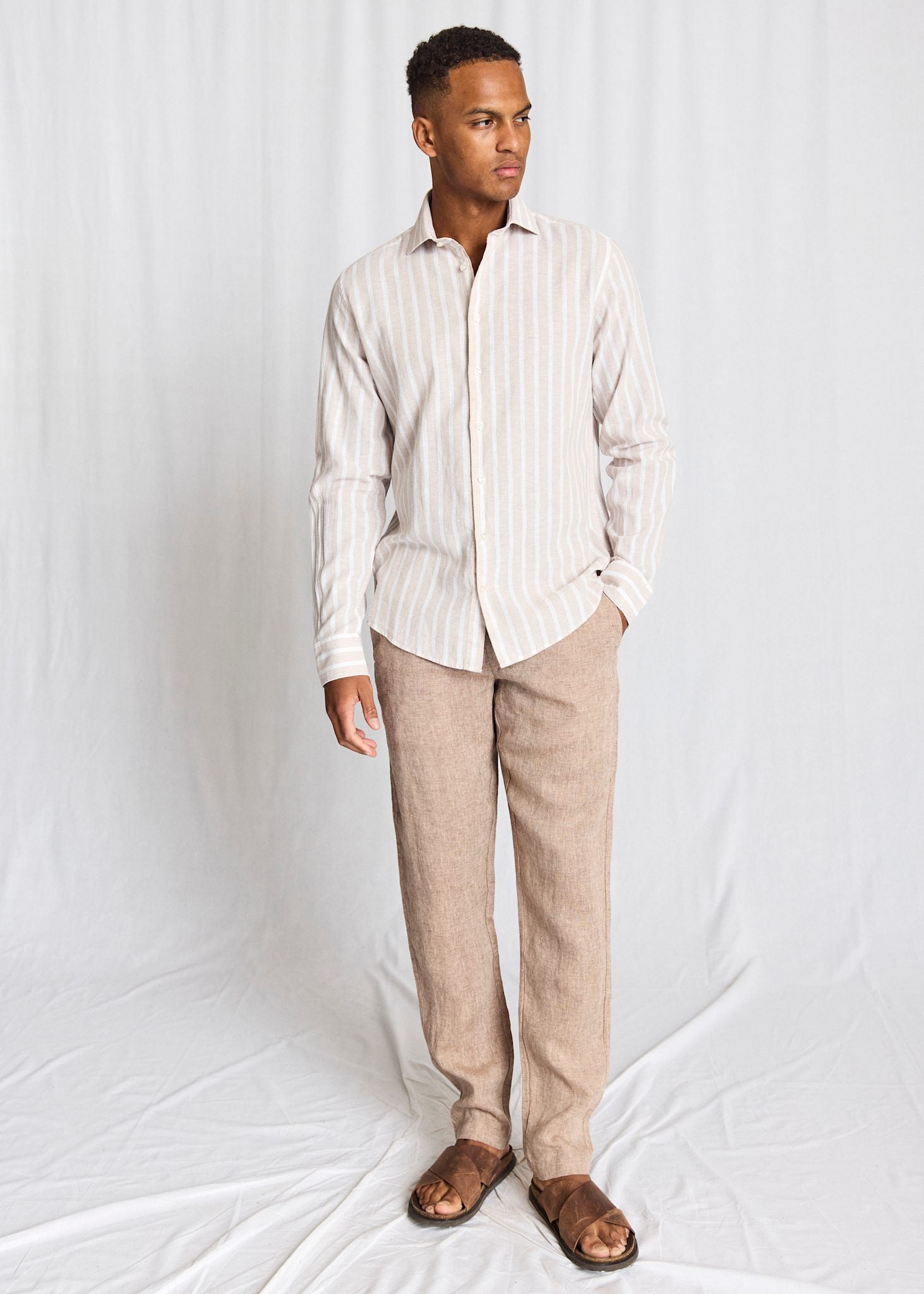BS Burgos Casual Modern Fit Skjorta - Sand/White