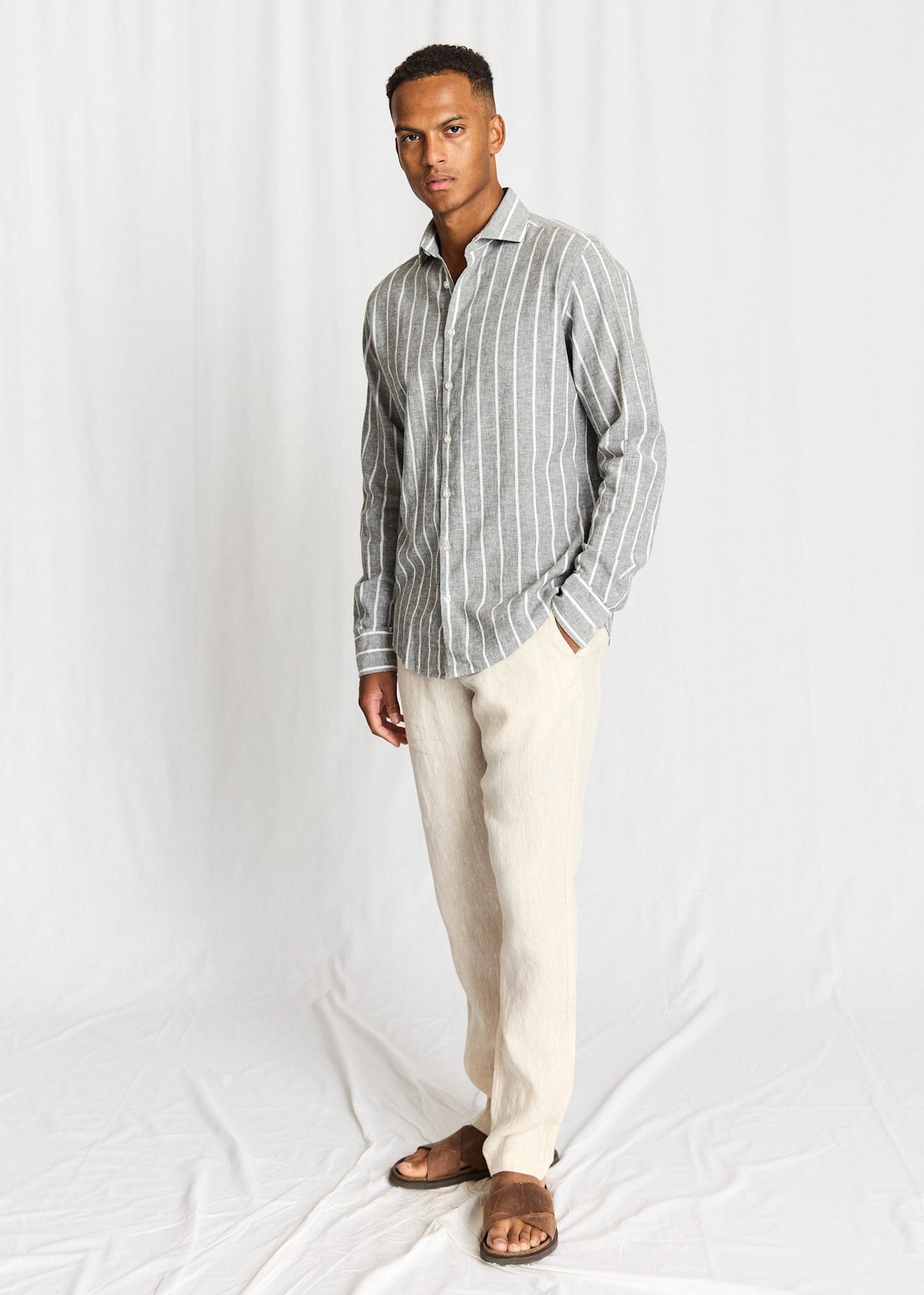 BS Freitas Casual Modern Fit Skjorta - Green/White