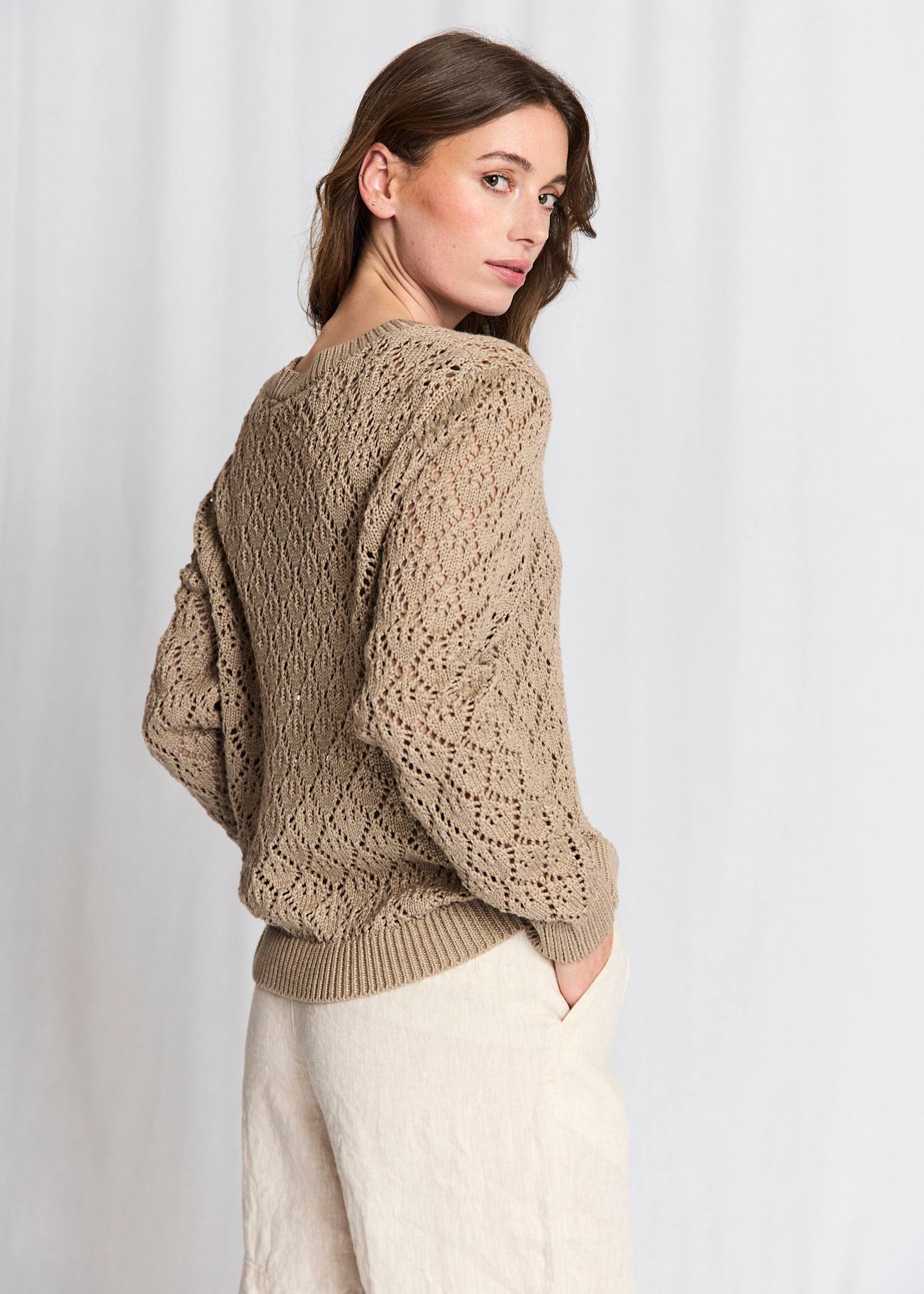 BS Eleonora Regular Fit Stickat - Sand