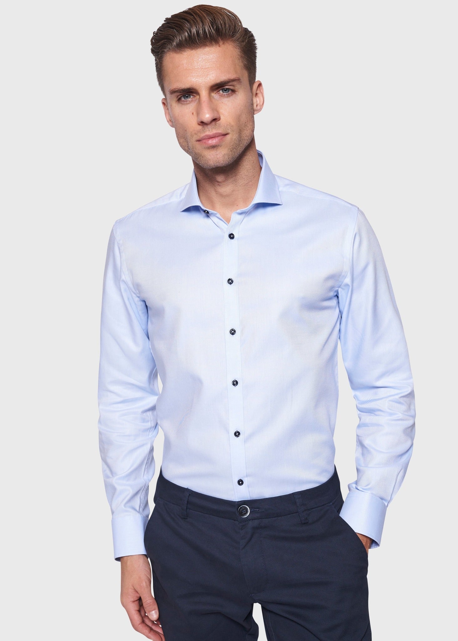 BS Huber Slim Fit Skjorta - Ljusblå