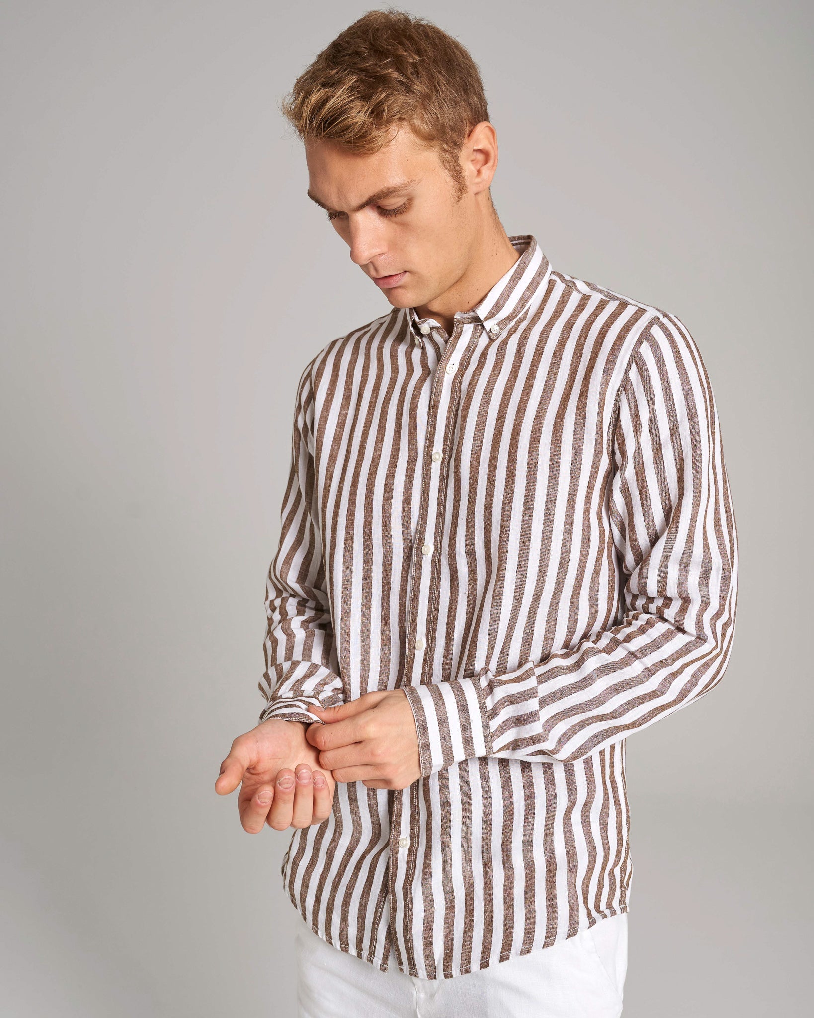 BS Esteban Casual Modern Fit Skjorta - Ockra/Vit