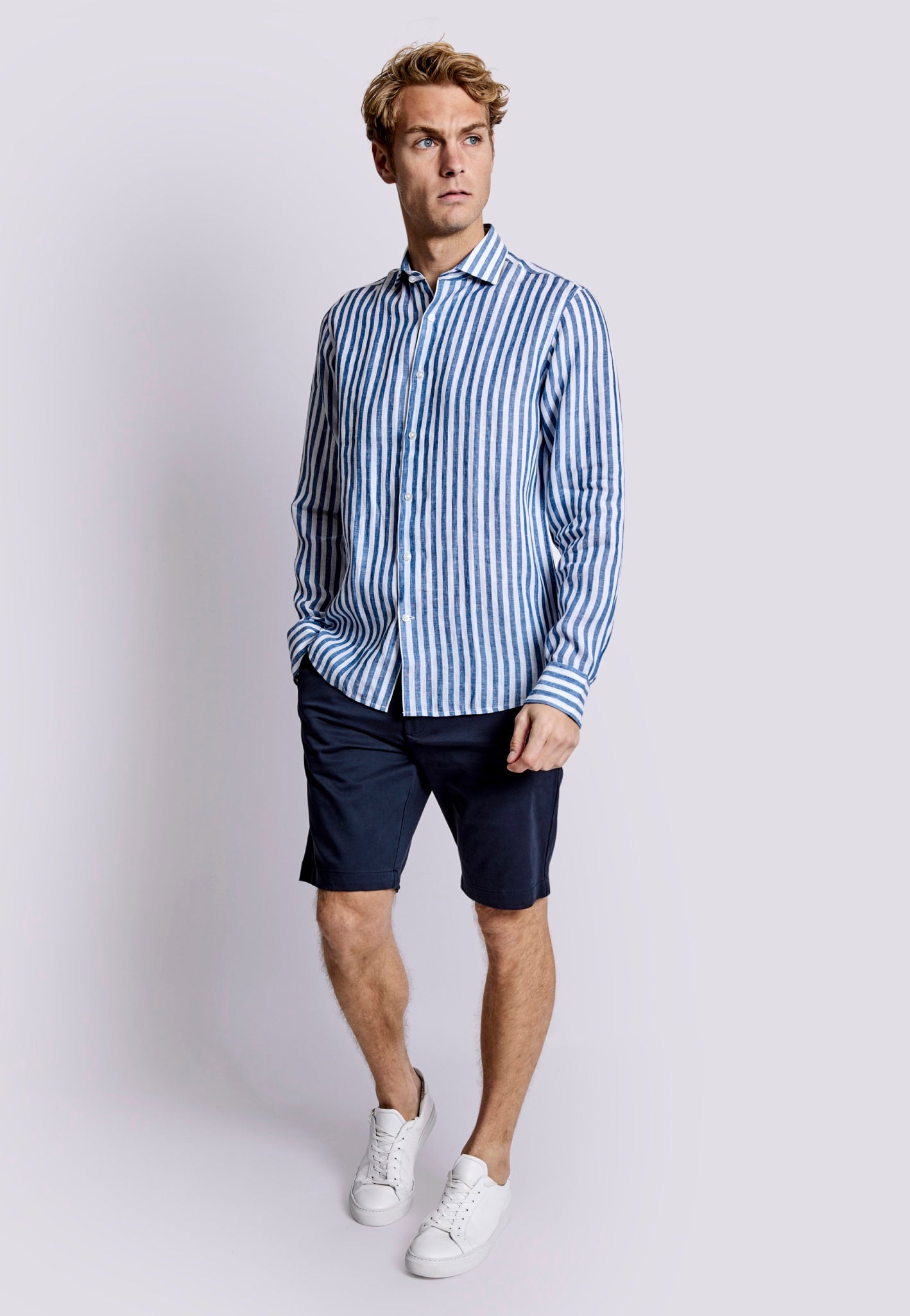 BS Barcelona Casual Modern Fit Skjorta - Blå/Vit