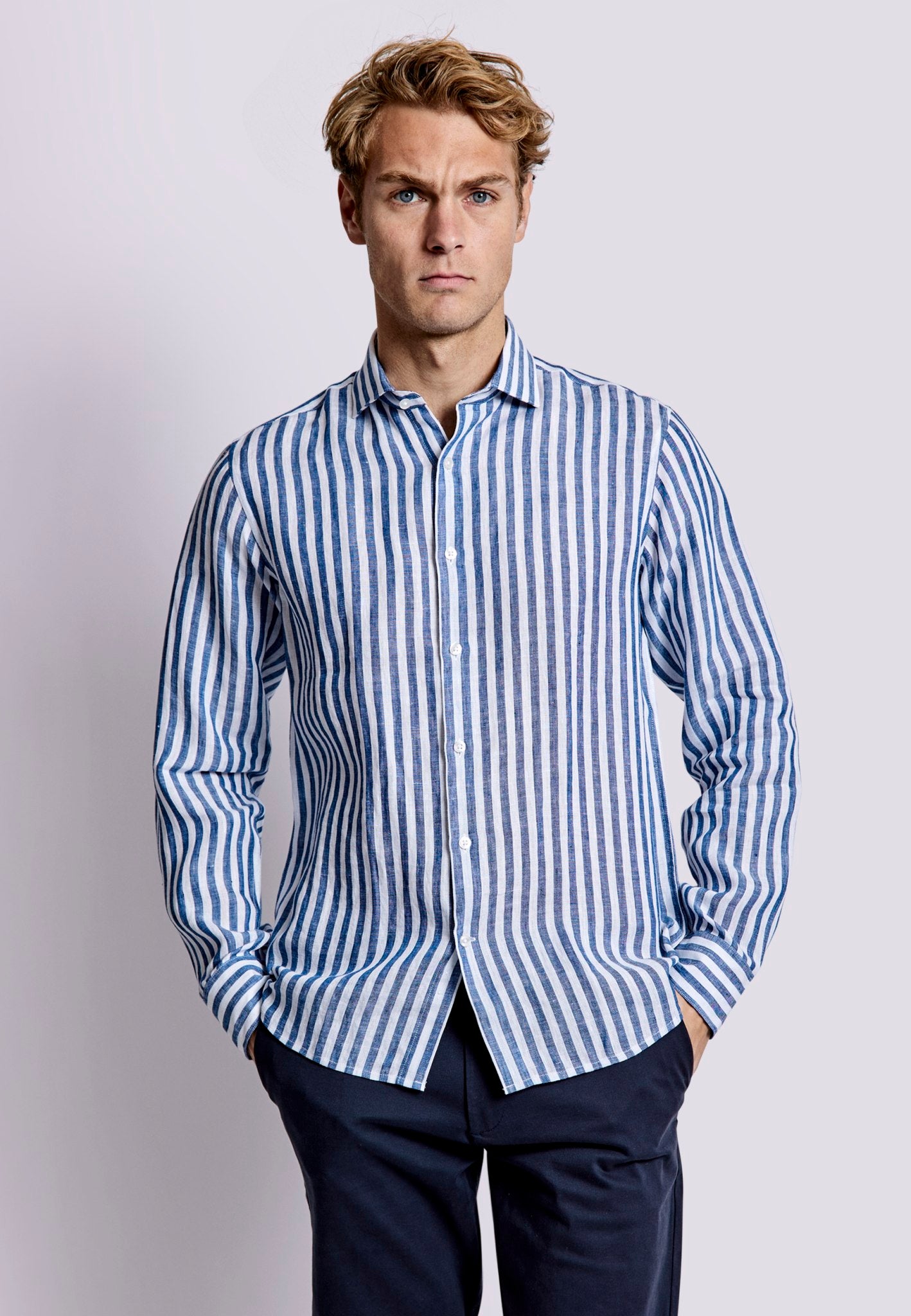 BS Barcelona Casual Modern Fit Skjorta - Blå/Vit