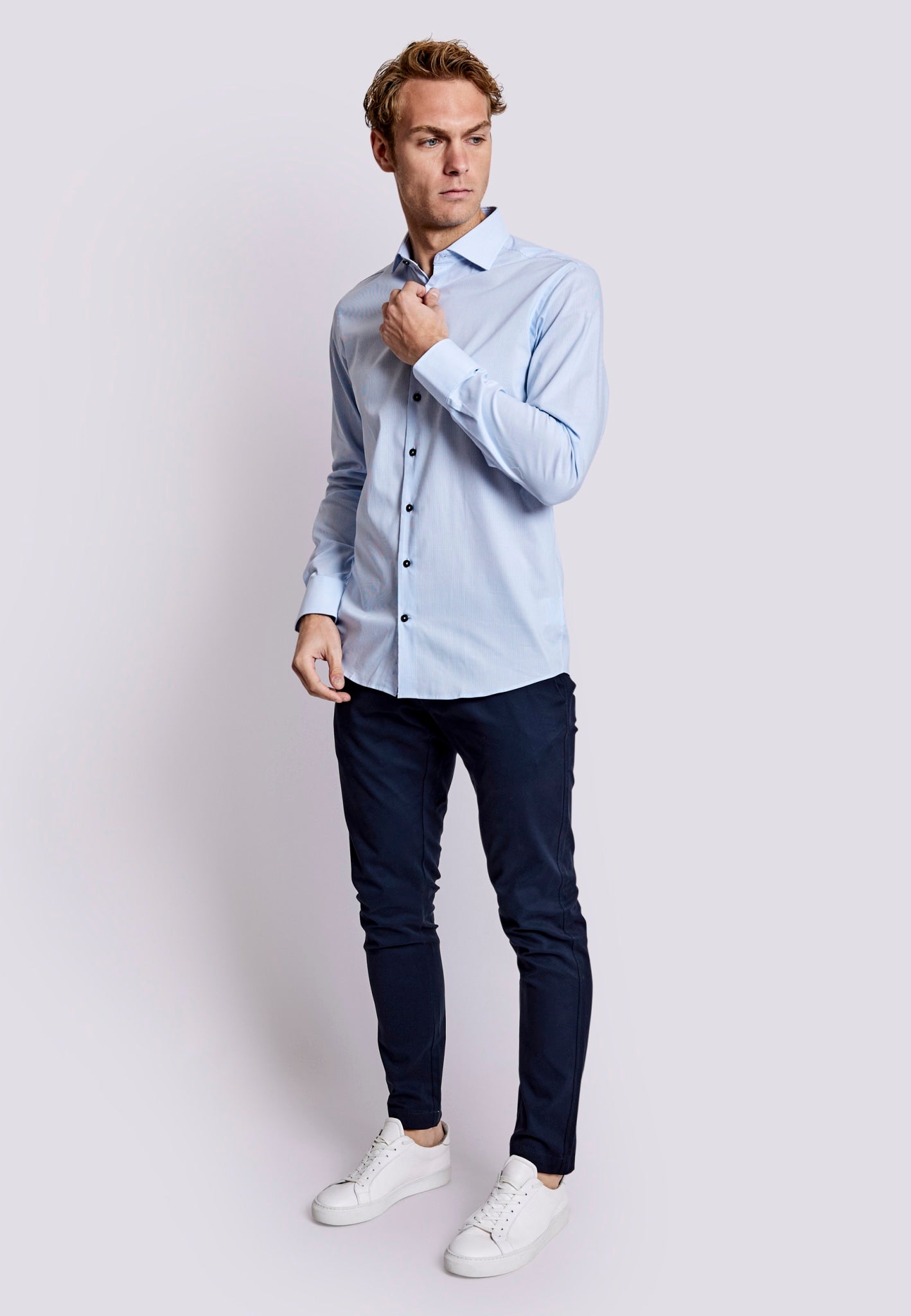 BS Dane Slim Fit Skjorta - Ljusblå/Vit