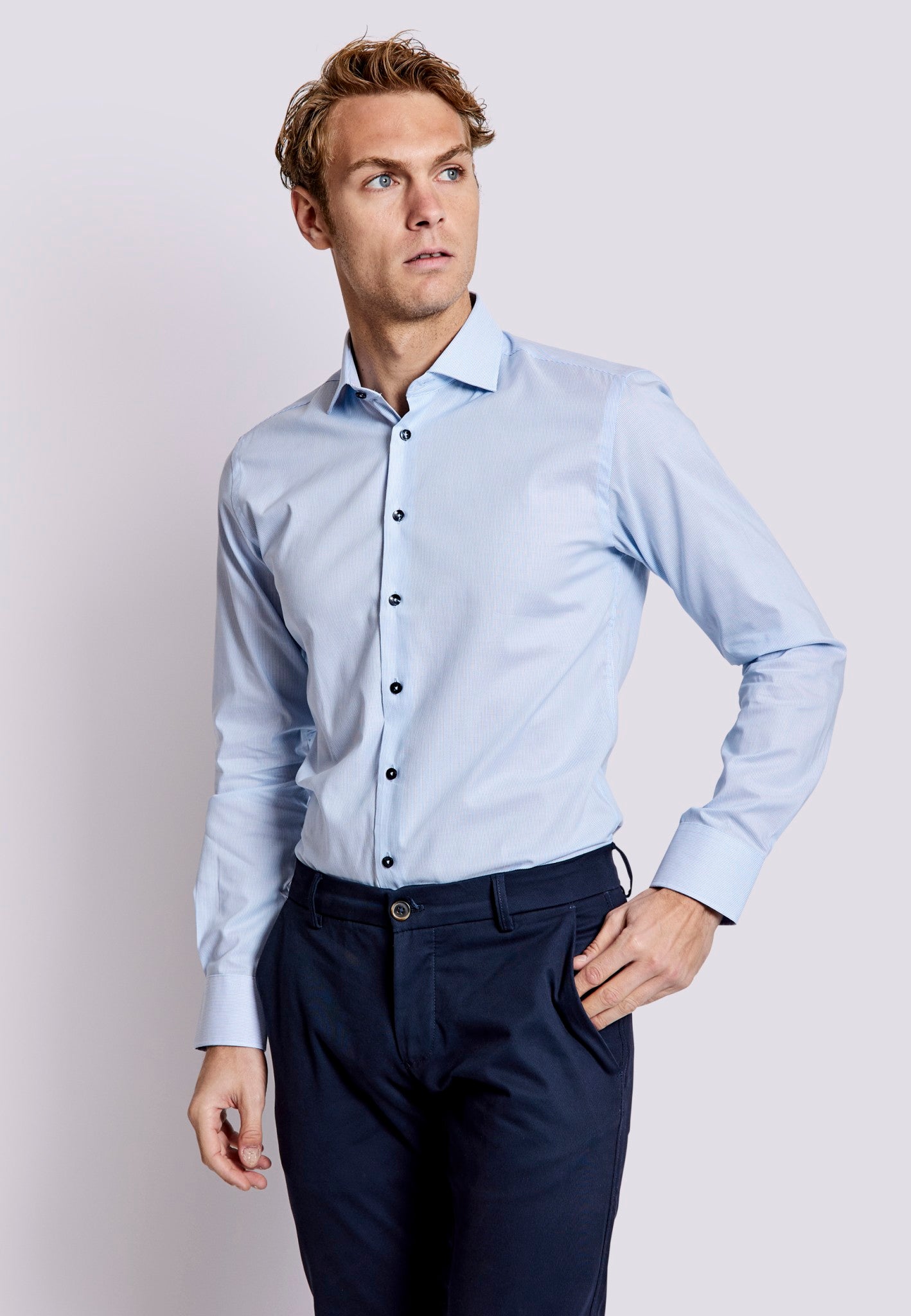 BS Dane Slim Fit Skjorta - Ljusblå/Vit