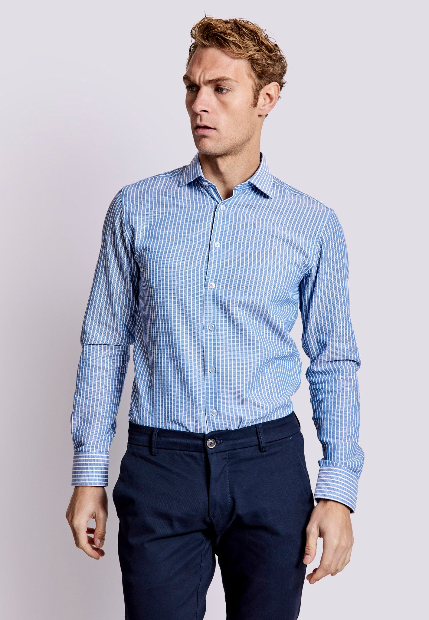 BS Angus Slim Fit Skjorta - Blue/White