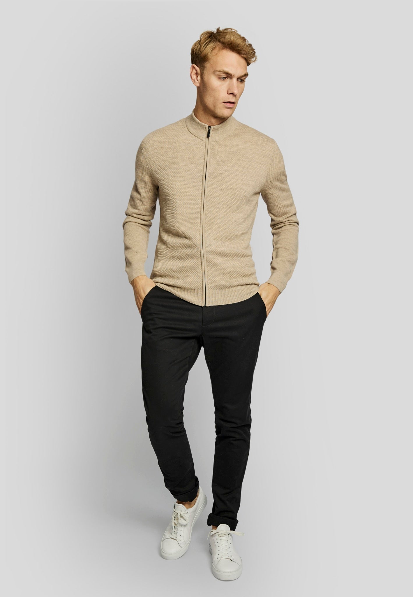 BS Conrad regular fit Stickad tröja - Sand