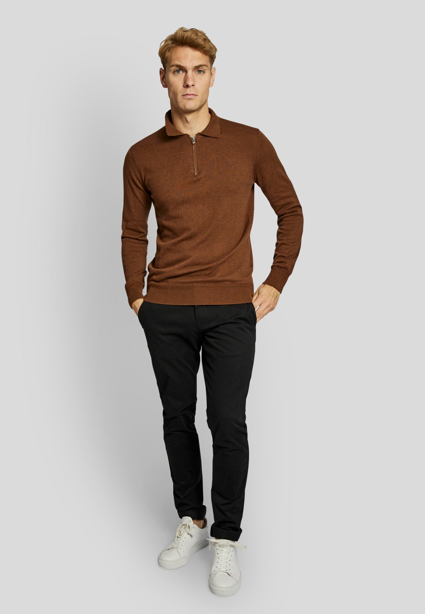 BS Marius regular fit Stickad tröja - Tobacco