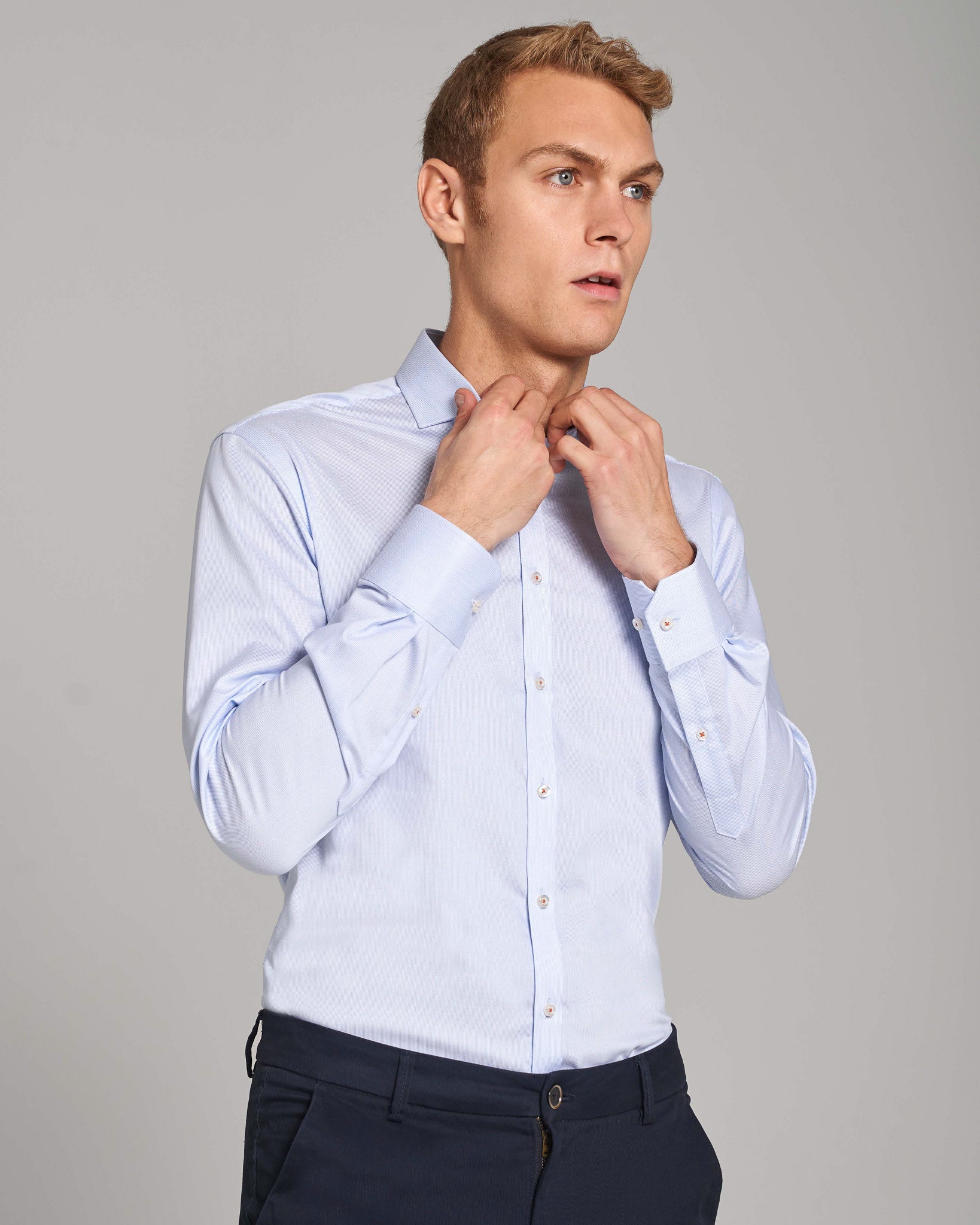 BS Scholes Slim Fit Skjorta - Ljusblå