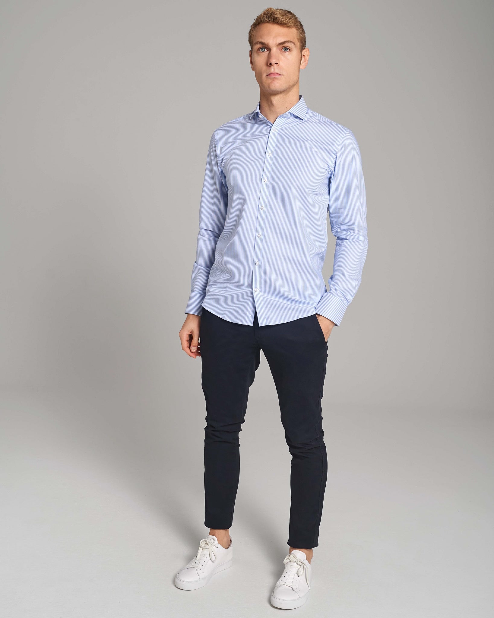BS Bruno Modern Fit Skjorta - Ljusblå/Vit