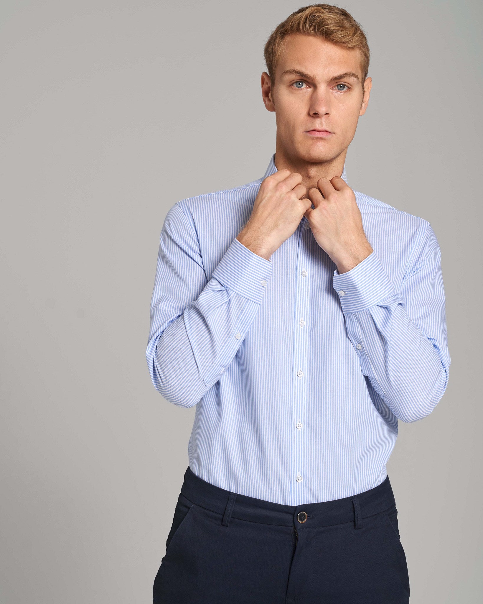 BS Bruno Modern Fit Skjorta - Ljusblå/Vit