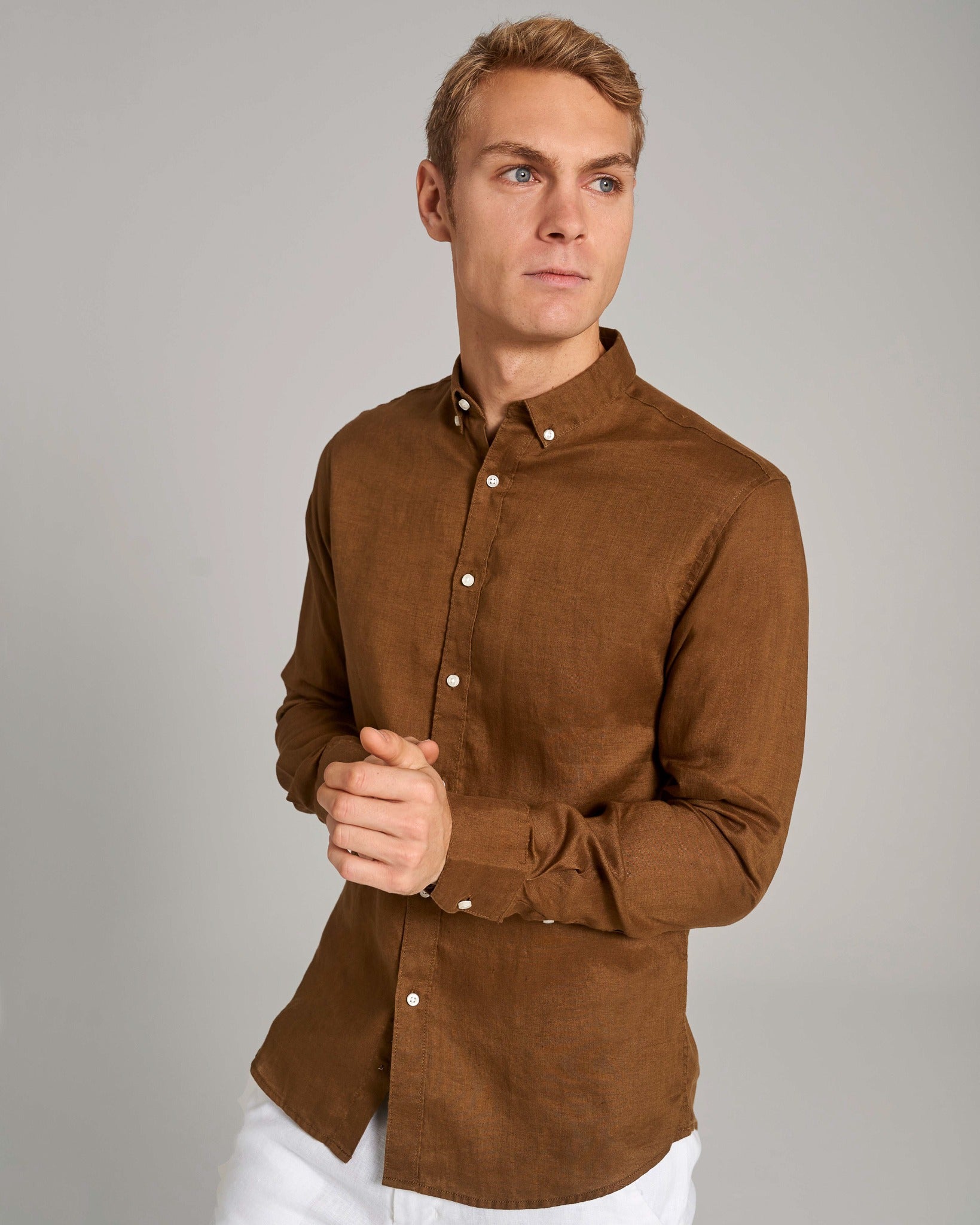 BS Sainz Casual Slim Fit Skjorta - Ockra