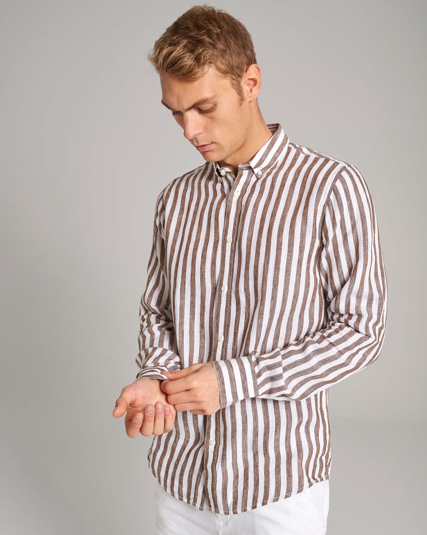 BS Ocon Casual Slim Fit Skjorta - Ockra/Vit