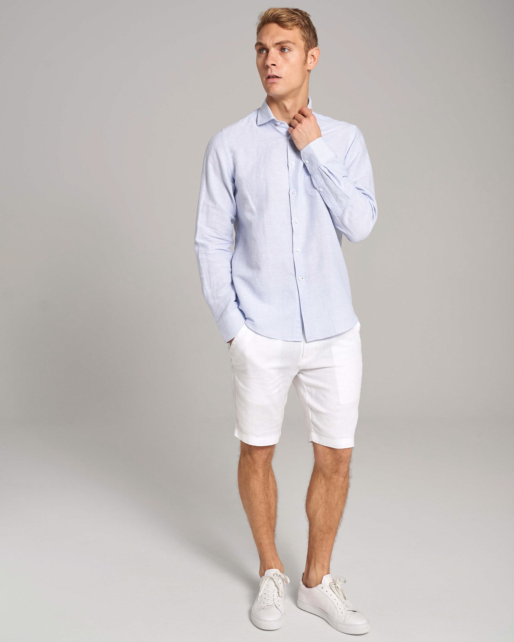 BS Alonso Casual Slim Fit Skjorta - Ljusblå/Vit