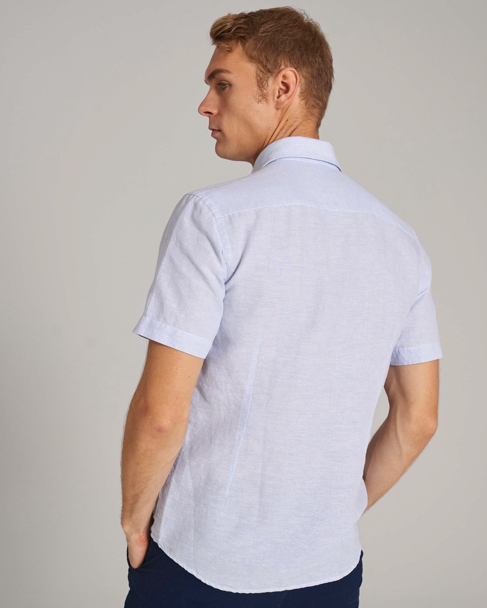 BS Hamilton Casual Slim Fit Skjorta - Ljusblå/Vit
