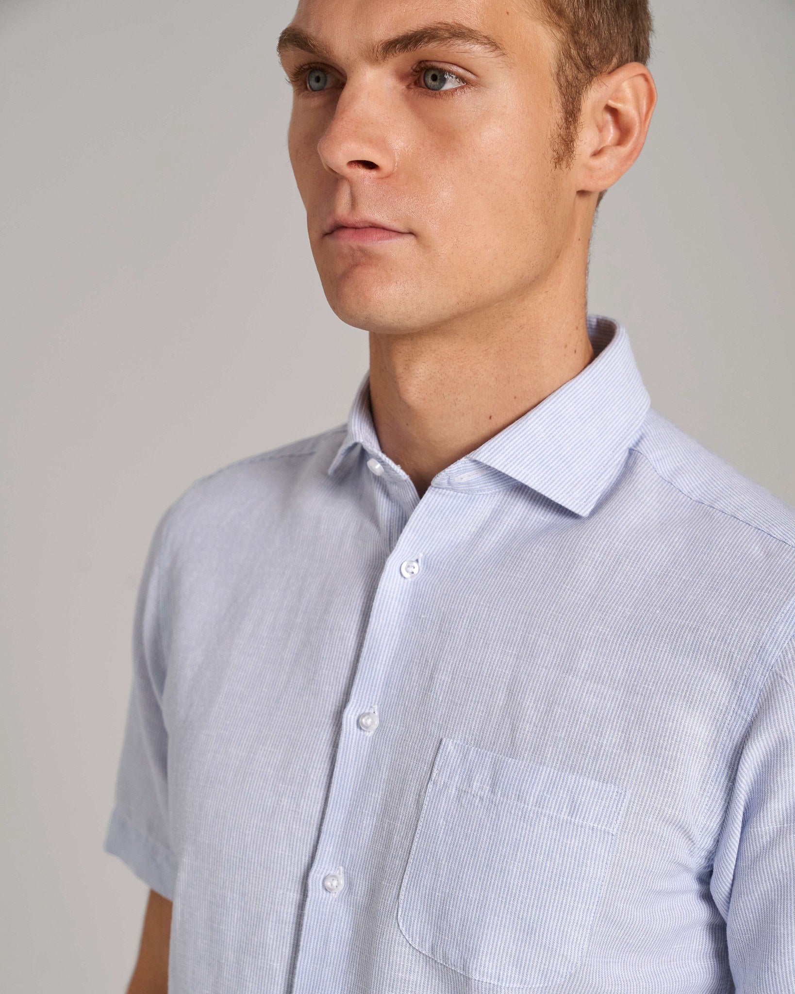 BS Hamilton Casual Slim Fit Skjorta - Ljusblå/Vit