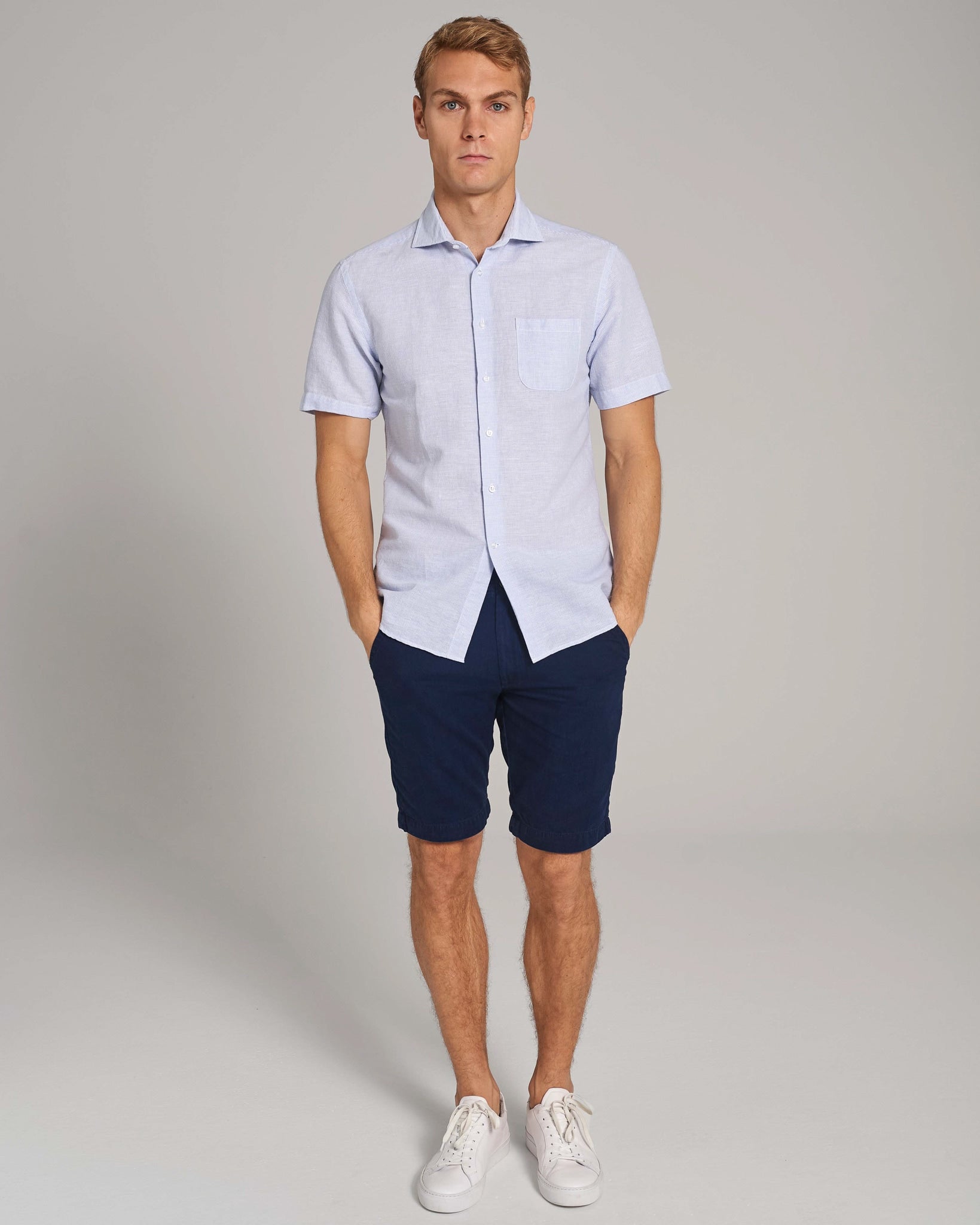 BS Hamilton Casual Slim Fit Skjorta - Ljusblå/Vit