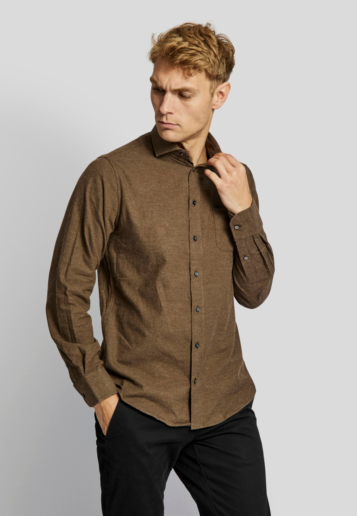 BS Halden casual slim fit skjorta - Brun