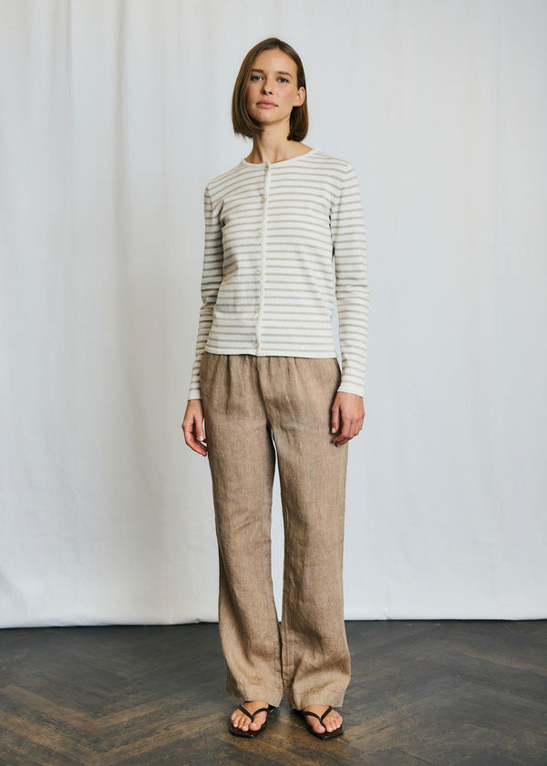 BS Melina Regular Fit Stickat - Sand/White
