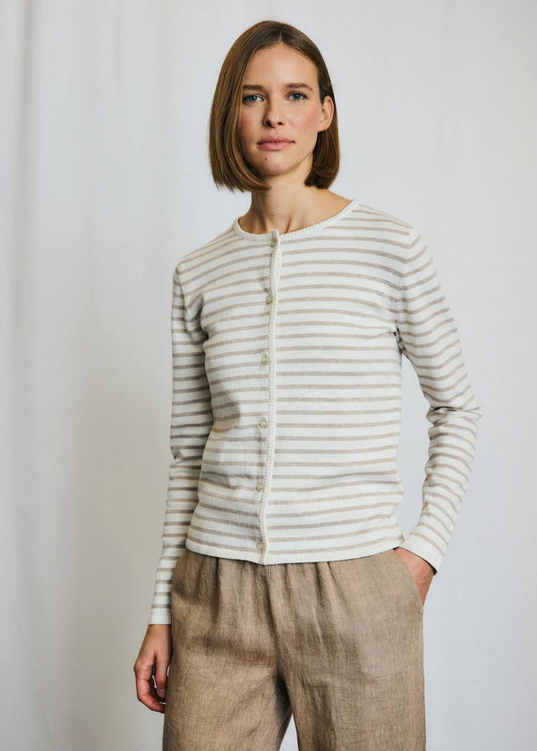 BS Melina Regular Fit Stickat - Sand/White