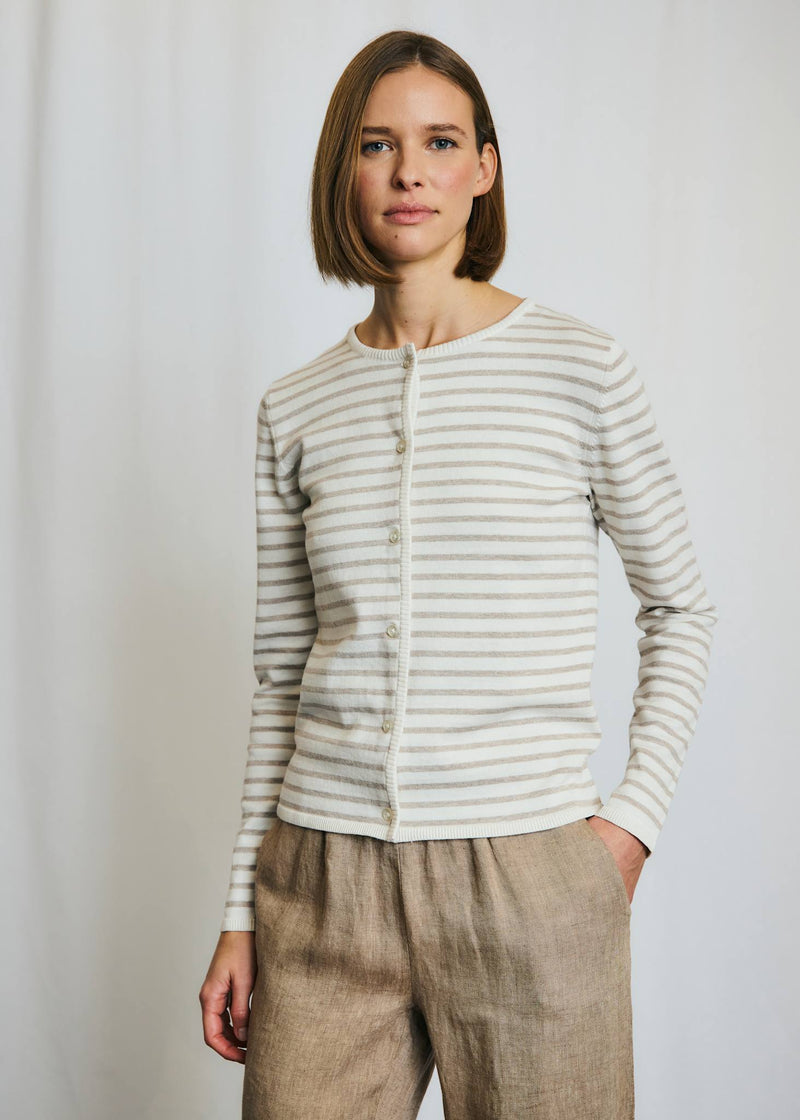 BS Melina Regular Fit Stickat - Sand/White