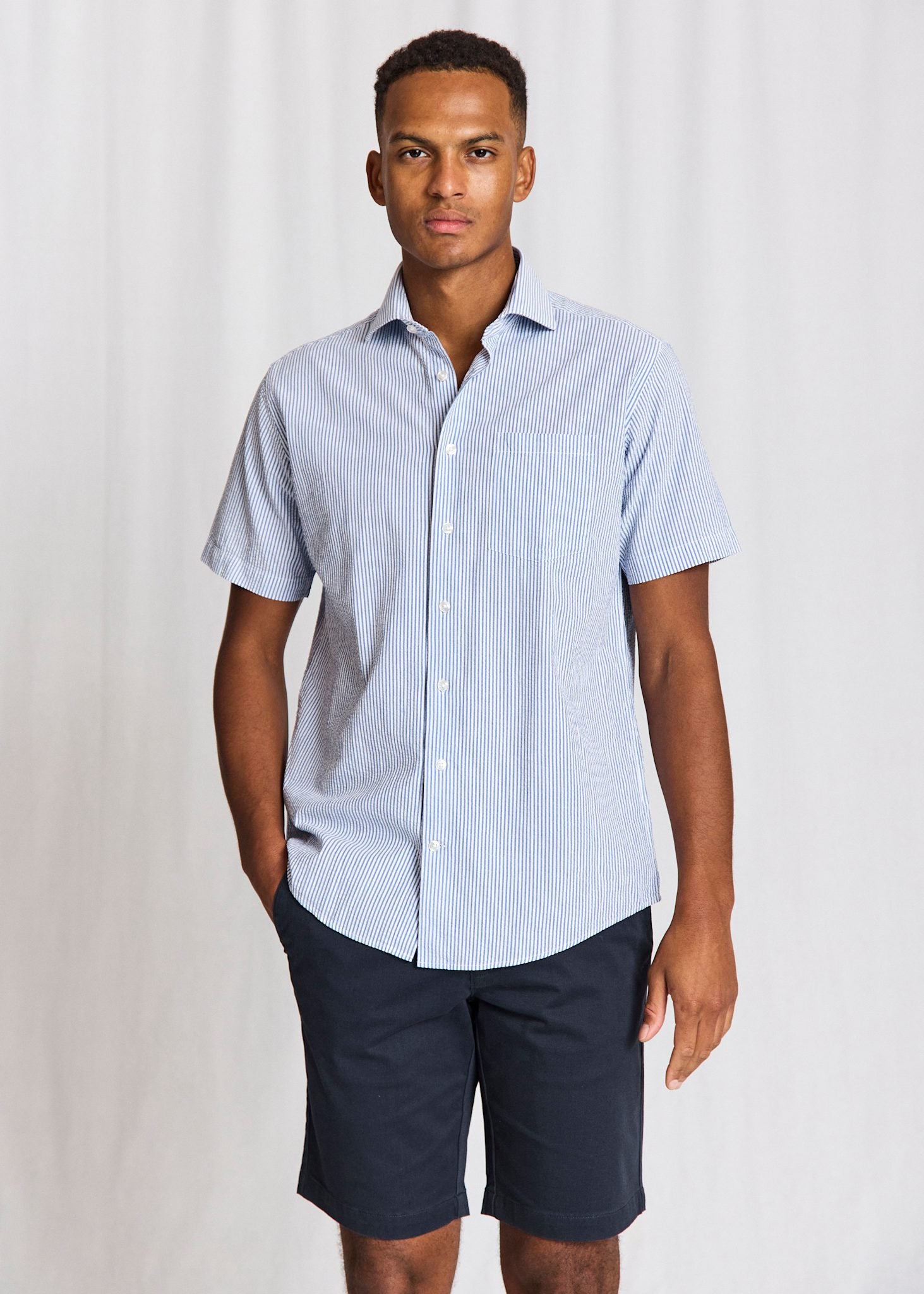 BS Keita Casual Modern Fit Skjorta - Light Blue/White