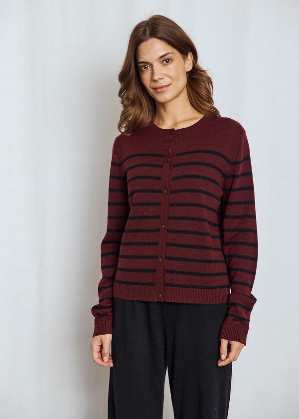 BS Kjersti Regular Fit Stickat - Bordeaux/Black
