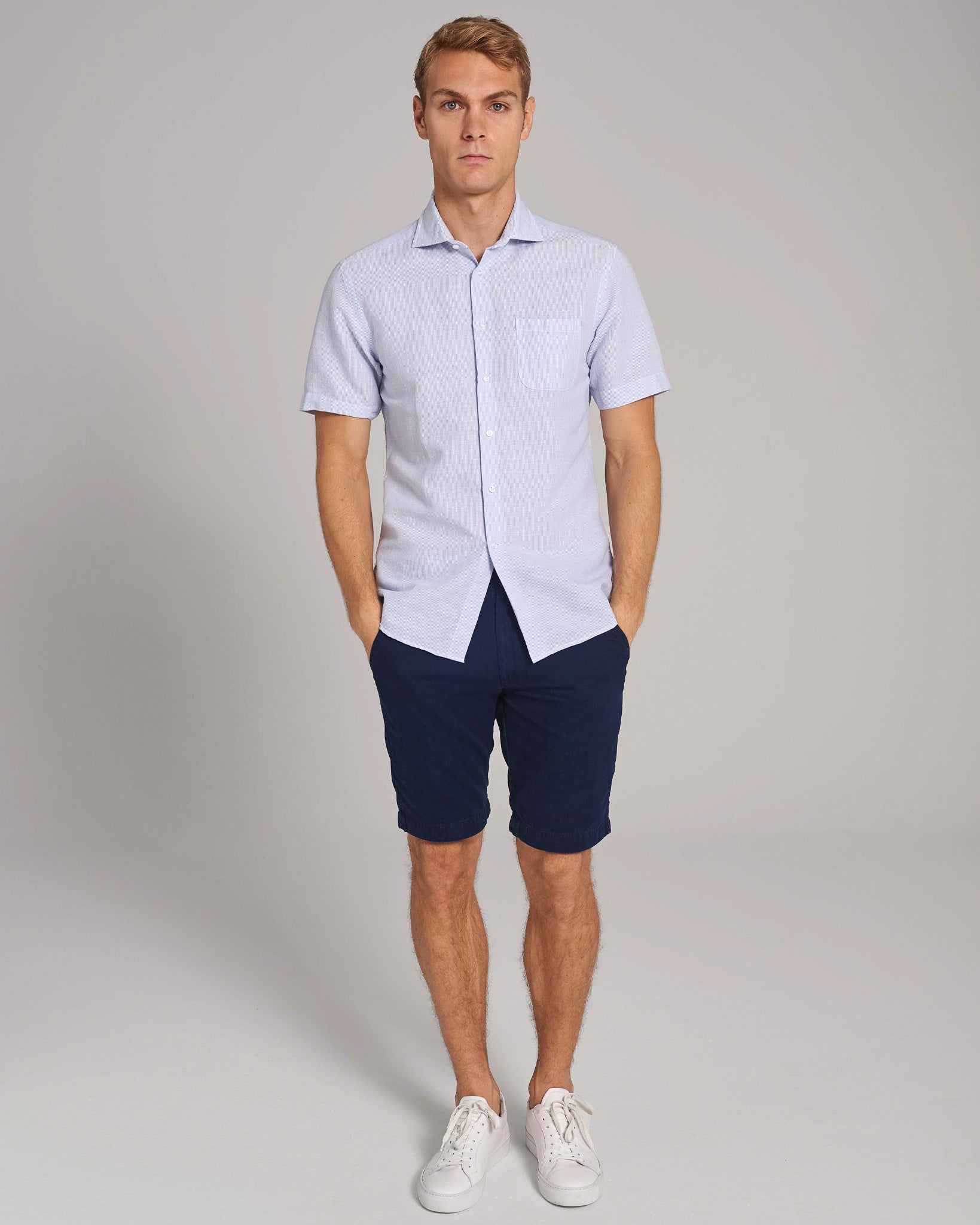 BS Lewis Casual Modern Fit Skjorta - Ljusblå/Vit