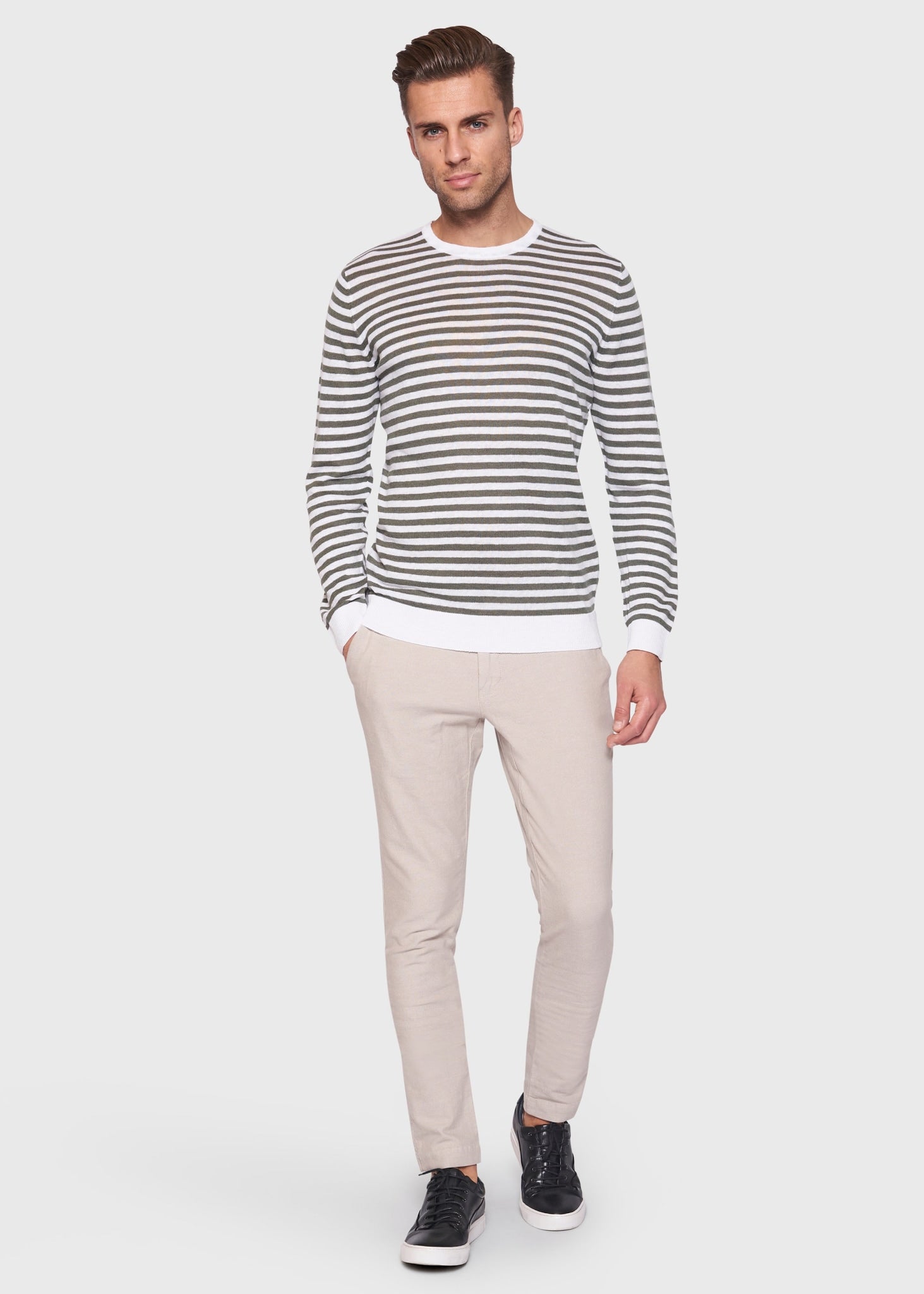 BS Mogensen Regular Fit Stickad tröja - Grön/Vit