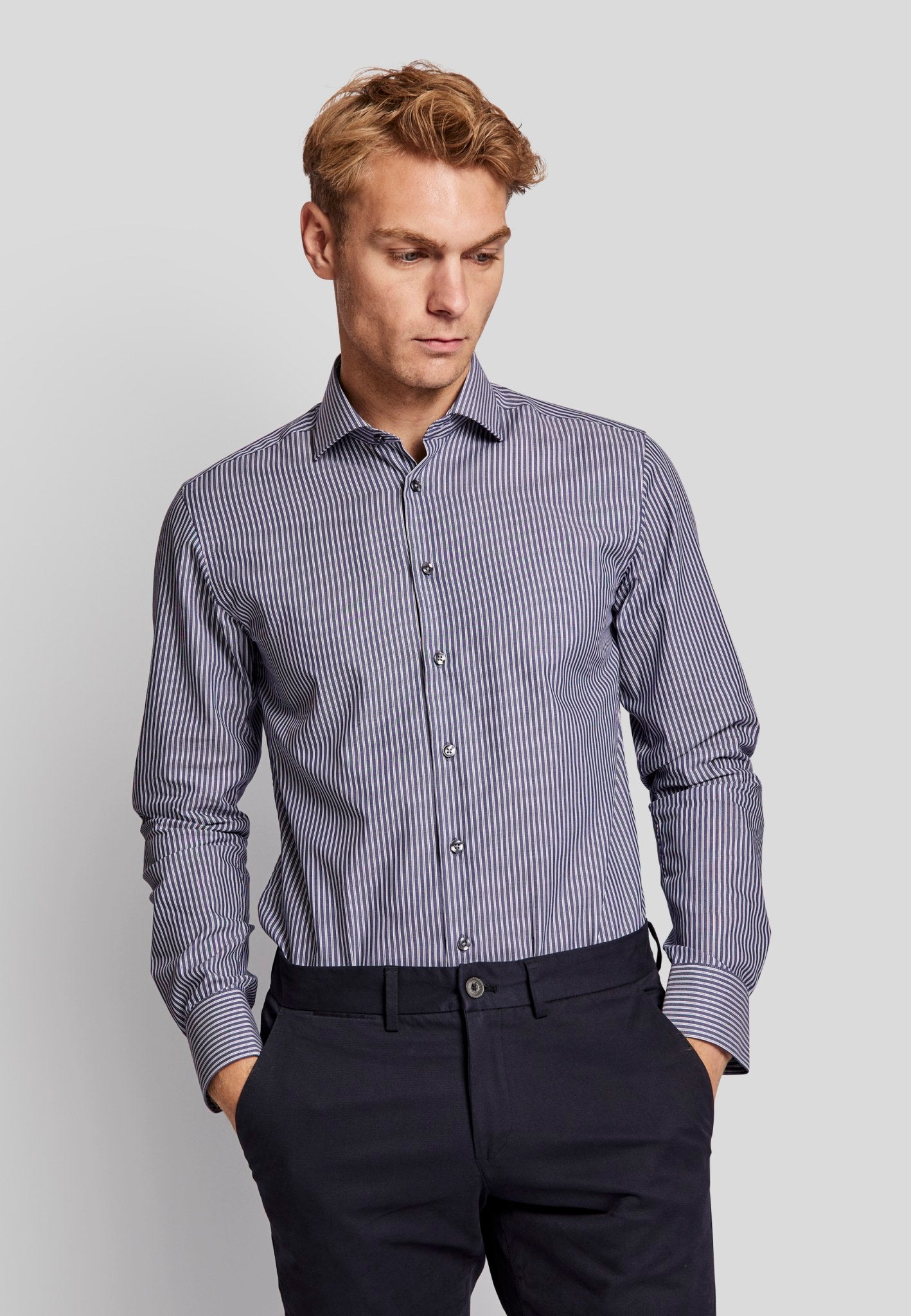 BS Lobont modern fit Skjorta - Dark Blue/White