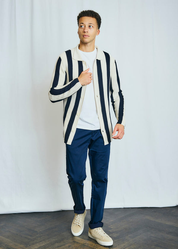 BS Sito Regular Fit Stickat - Navy/White