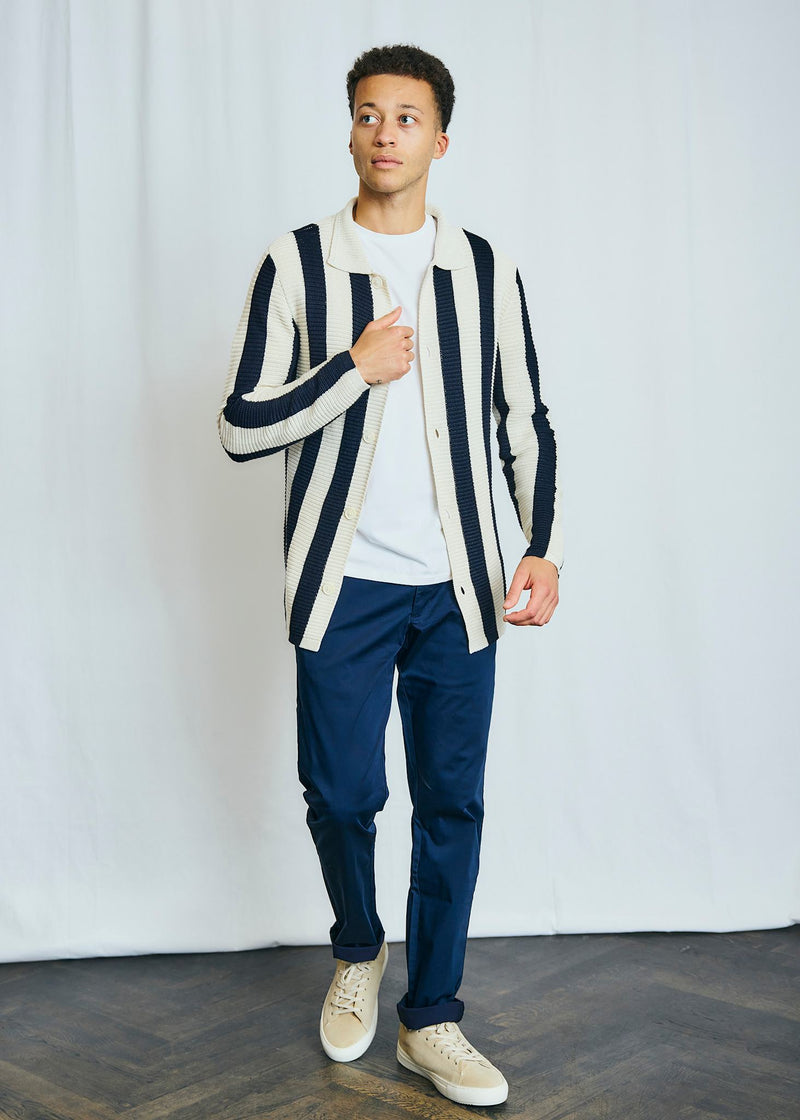 BS Sito Regular Fit Stickat - Navy/White