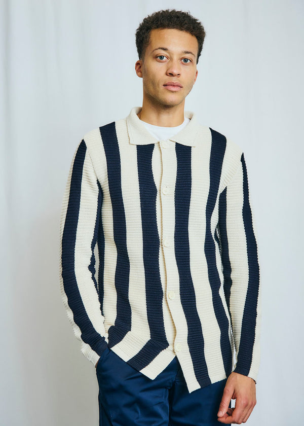 BS Sito Regular Fit Stickat - Navy/White