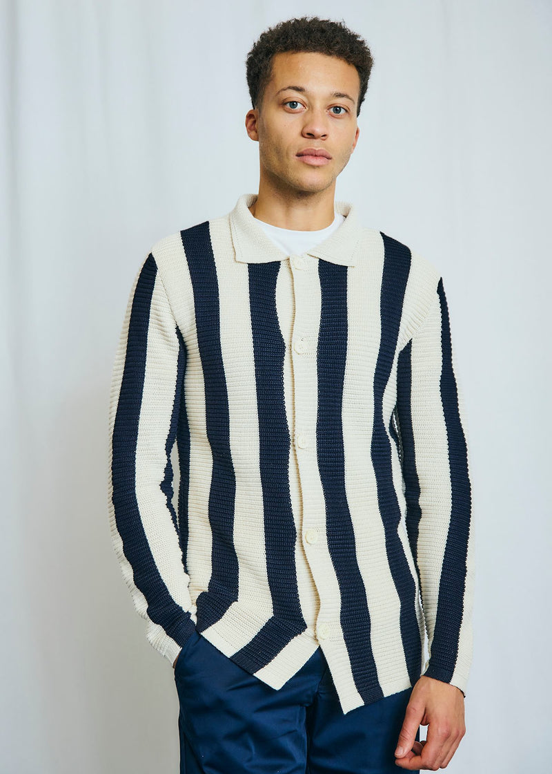 BS Sito Regular Fit Stickat - Navy/White