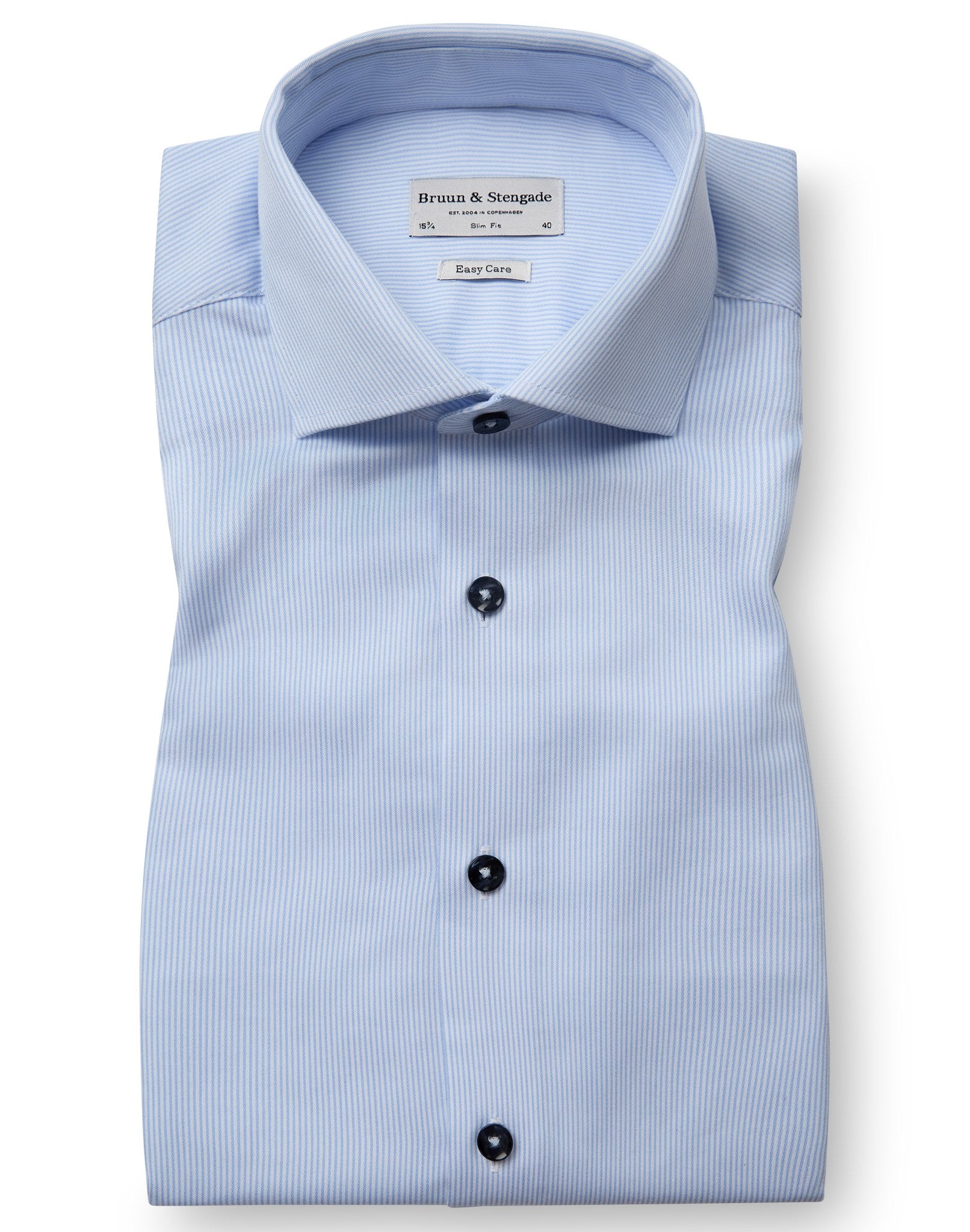 BS Woodson Slim Fit-skjorta - Ljusblå/Vit