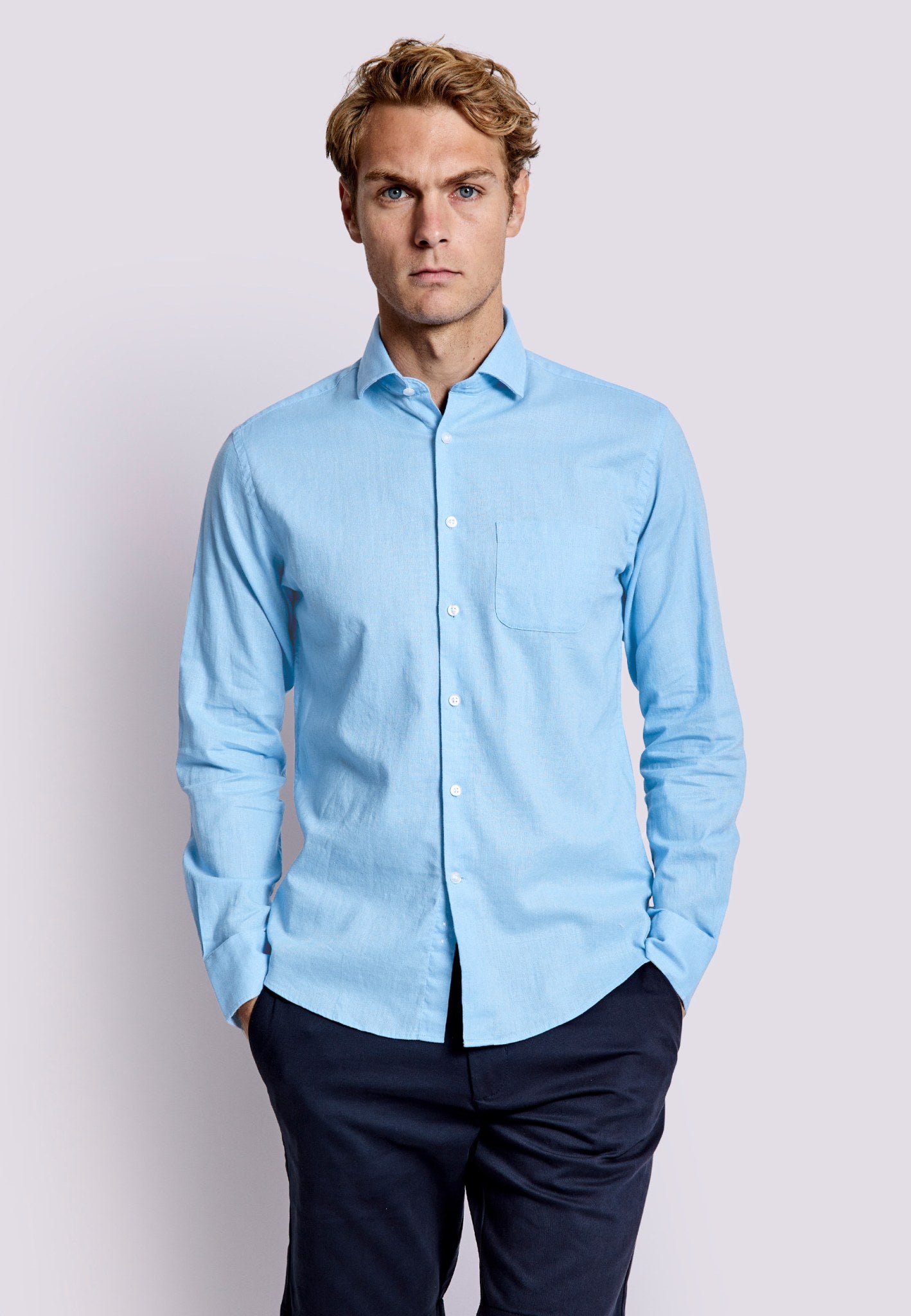BS Ferrol Casual Slim Fit Skjorta - Ljusblå