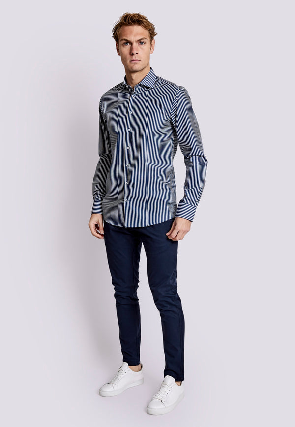 BS Algee Slim Fit Skjorta - Dark Blue/White